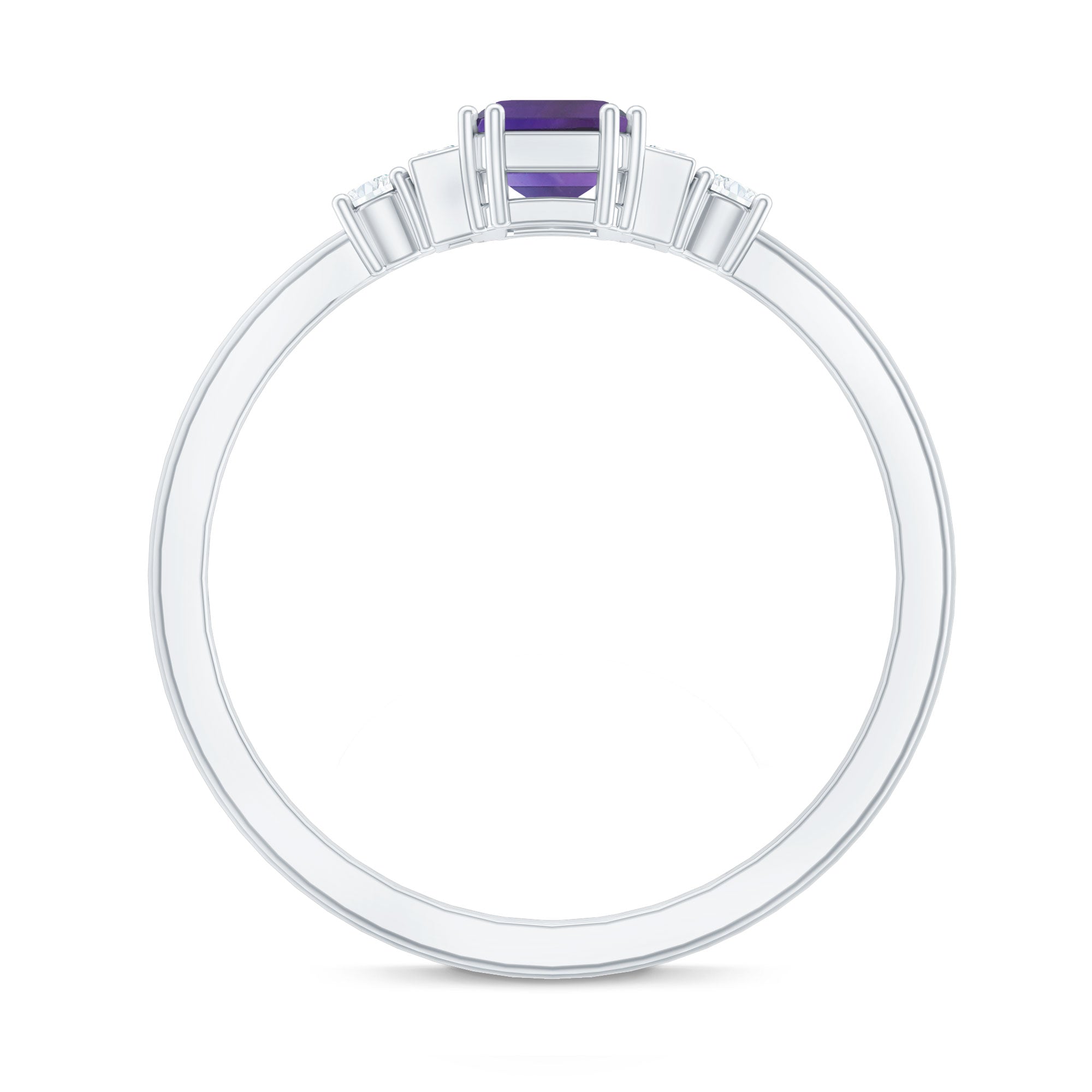 1.4 Carat Amethyst Emerald Cut Engagement Ring with Diamond