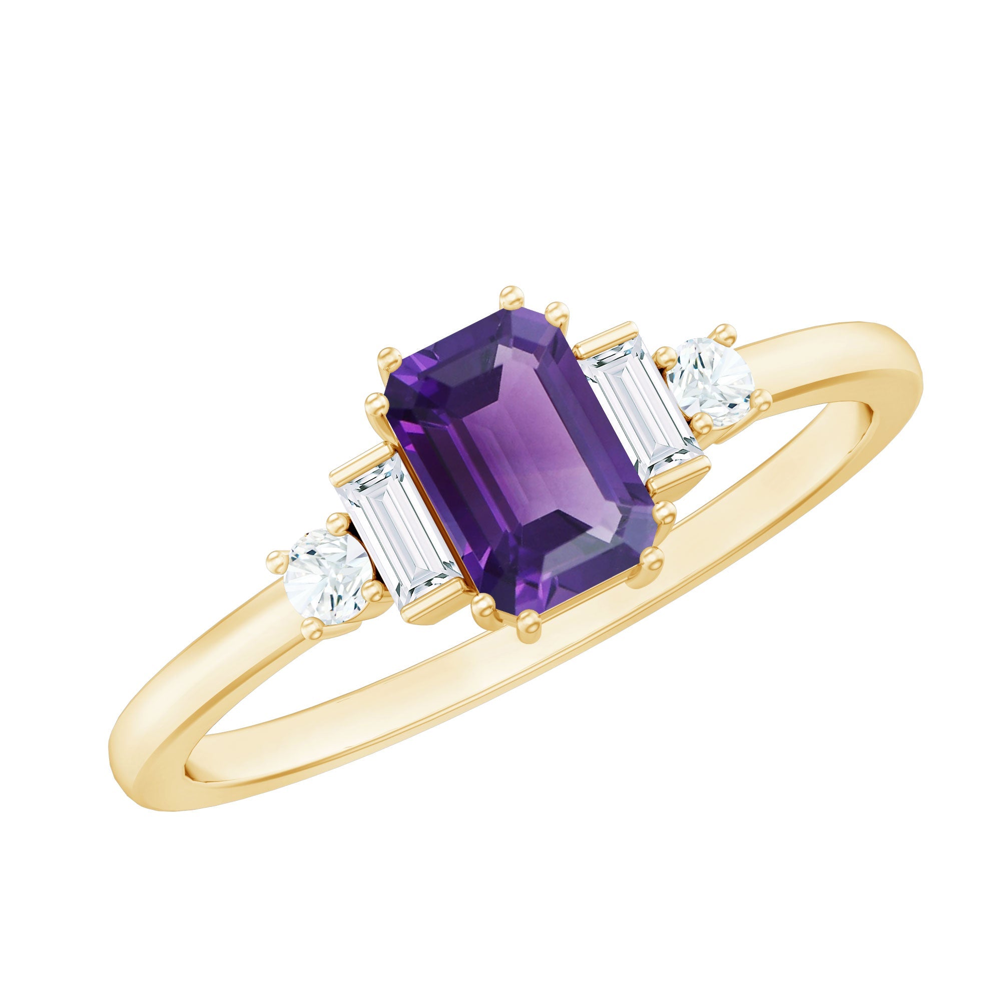 1.4 Carat Amethyst Emerald Cut Engagement Ring with Diamond | Rings | Wiccan Center