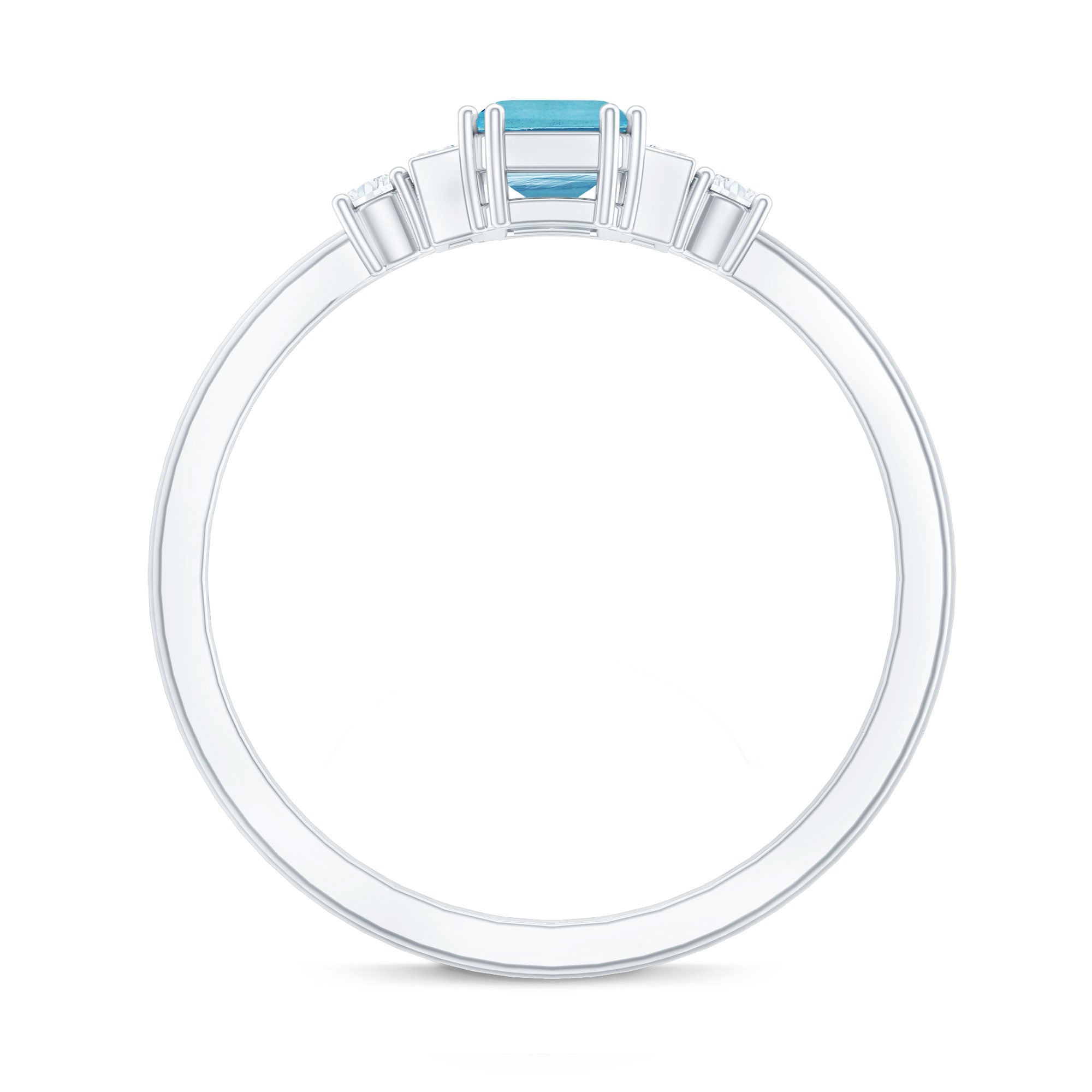 Real 0.6 Carat Aquamarine Emerald Cut Engagement Ring with Diamond