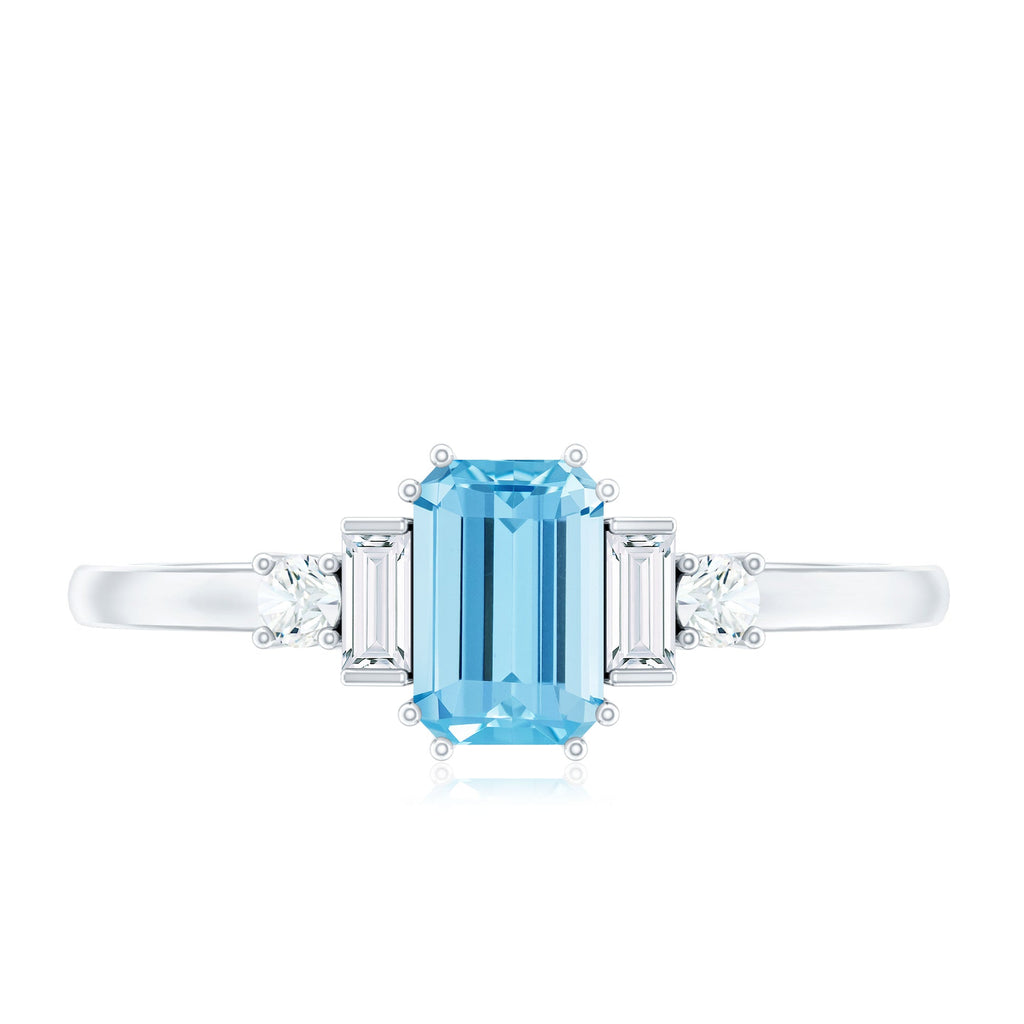 Real 0.6 Carat Aquamarine Emerald Cut Engagement Ring with Diamond