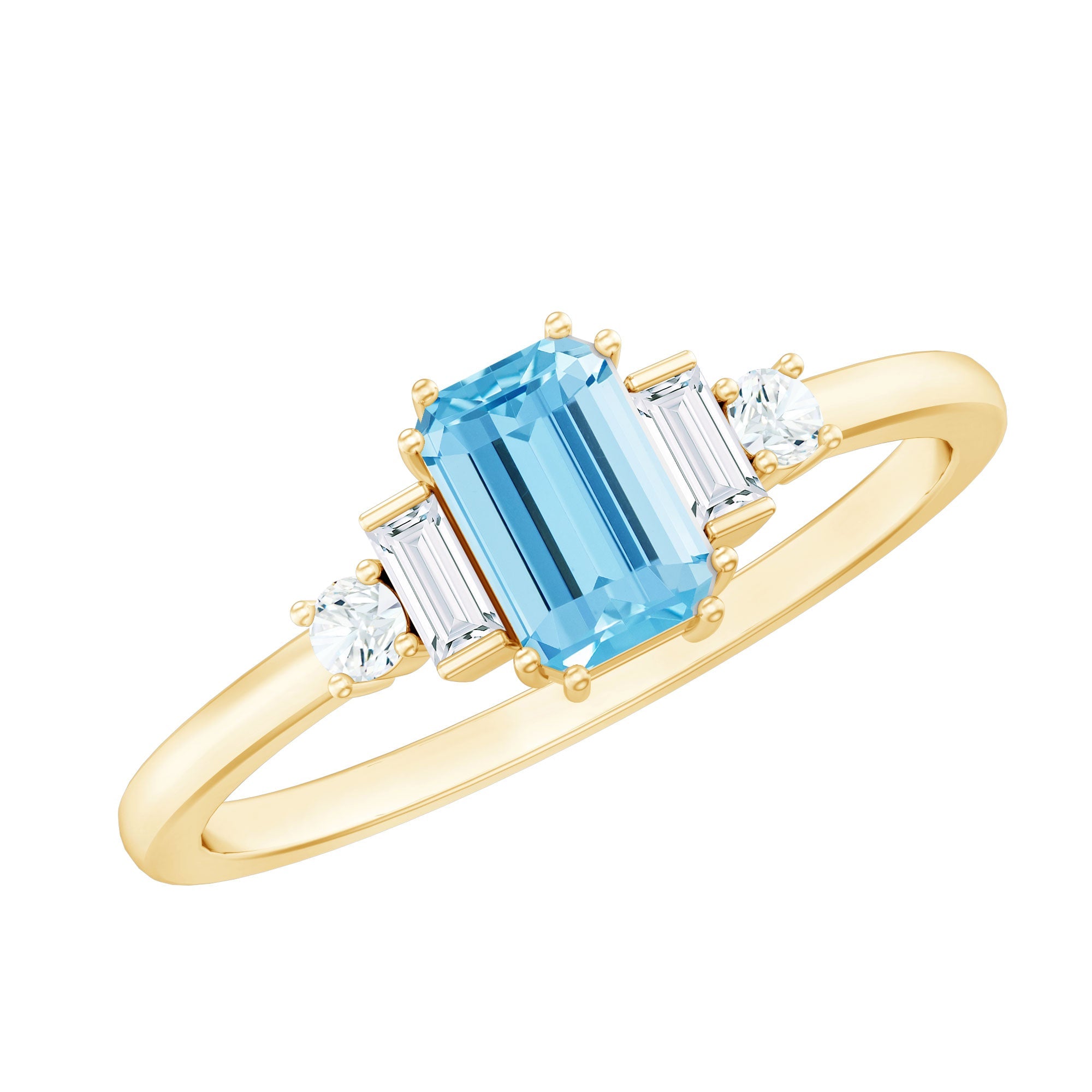 Real 0.6 Carat Aquamarine Emerald Cut Engagement Ring with Diamond | Rings | Wiccan Center