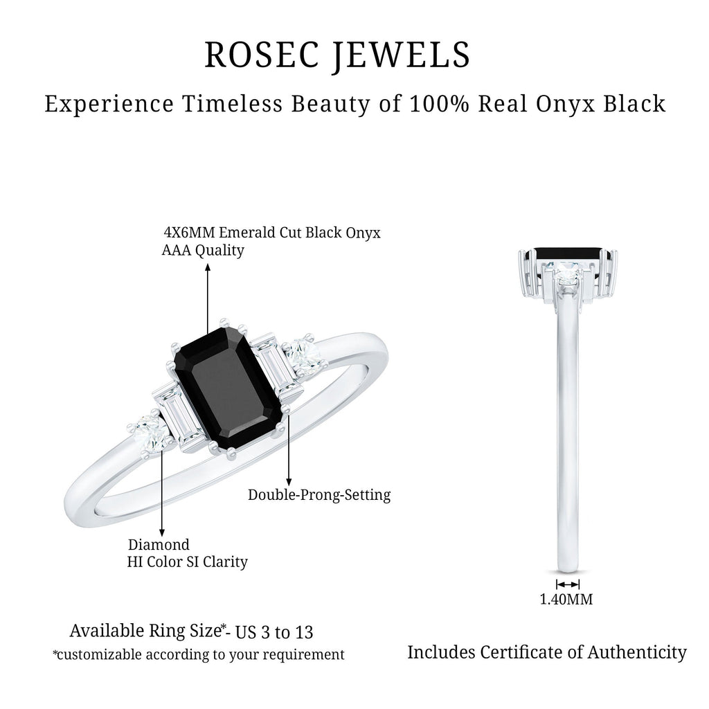 Emerald Cut Black Onyx Engagement Ring with Diamonds