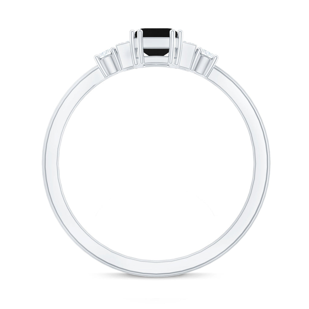 Emerald Cut Black Onyx Engagement Ring with Diamonds