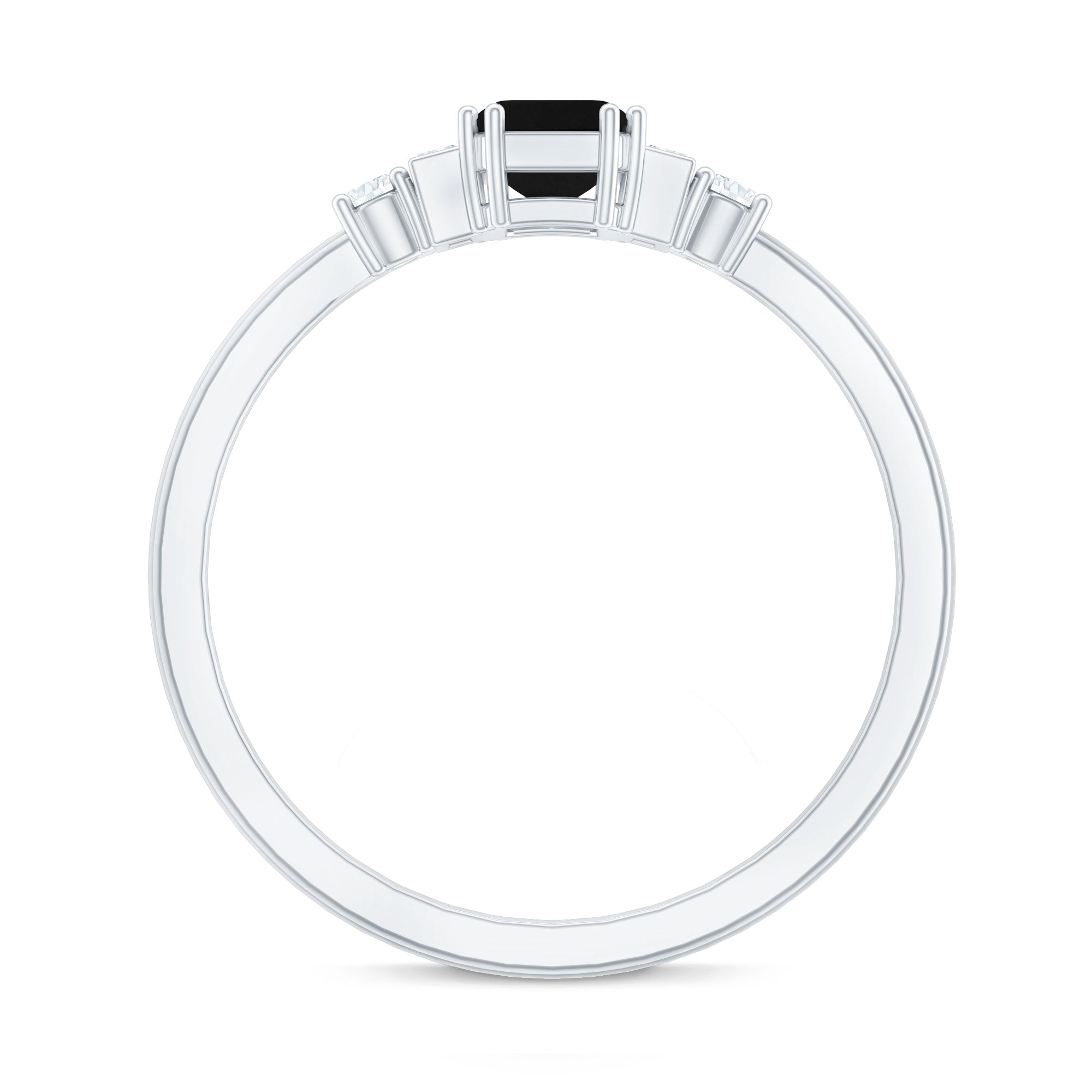 Emerald Cut Black Onyx Engagement Ring with Diamonds