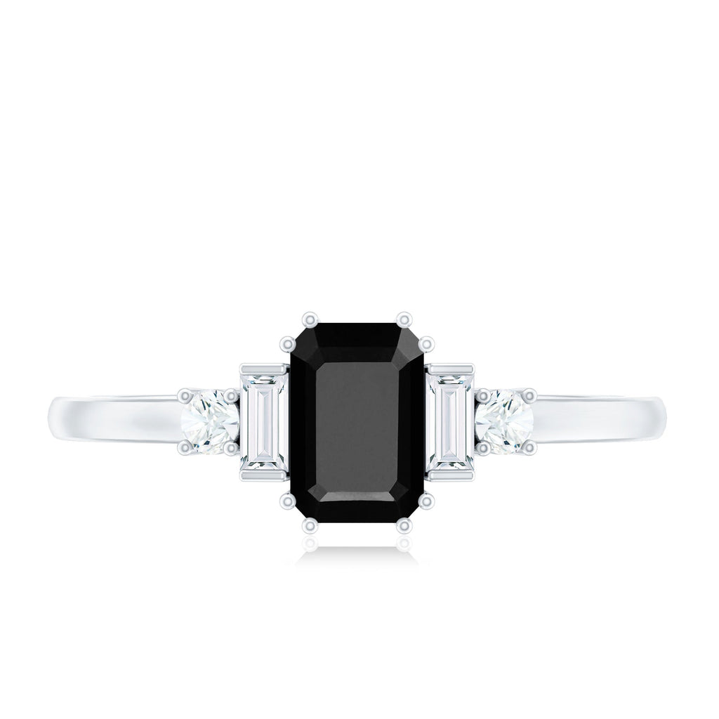 Emerald Cut Black Onyx Engagement Ring with Diamonds