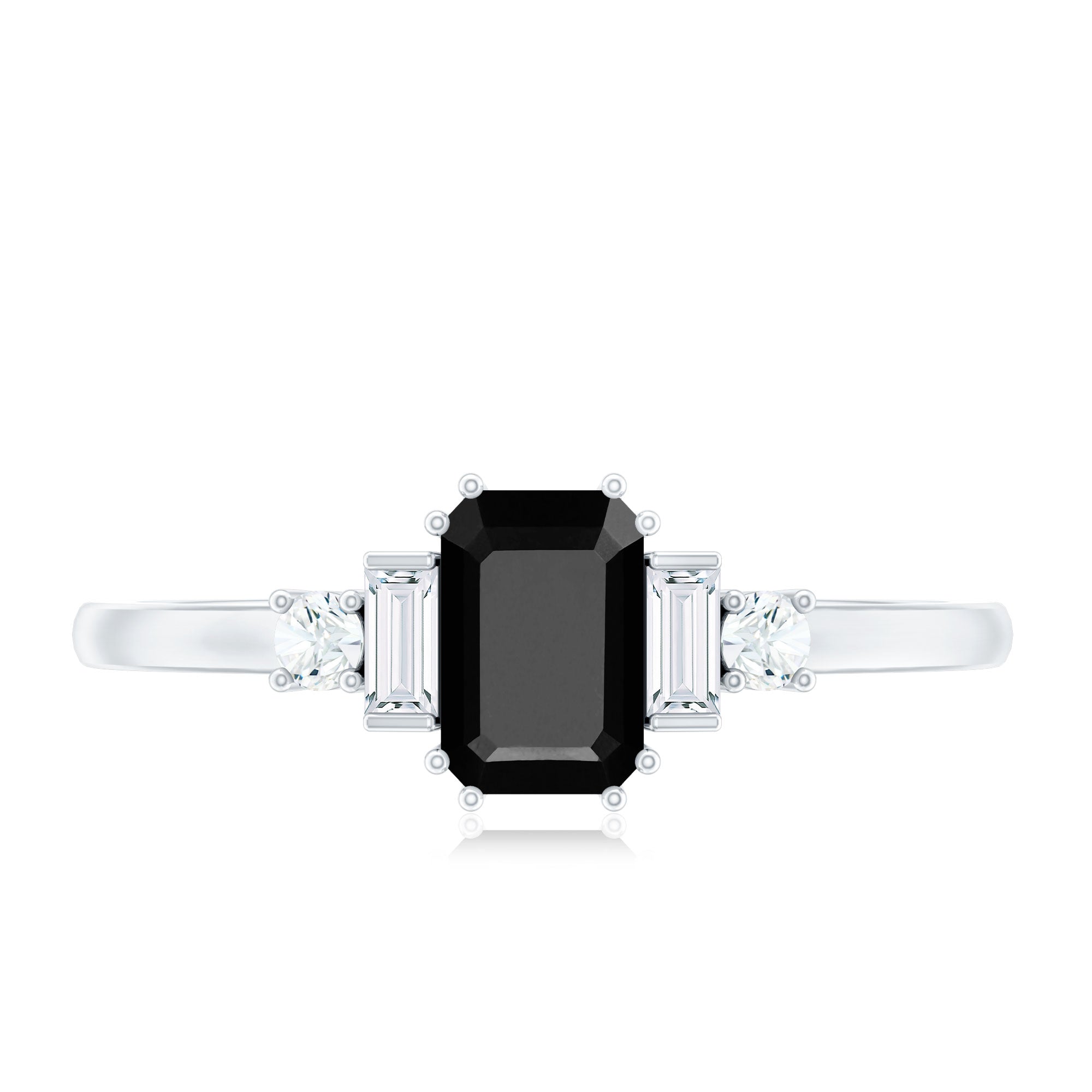Emerald Cut Black Onyx Engagement Ring with Diamonds