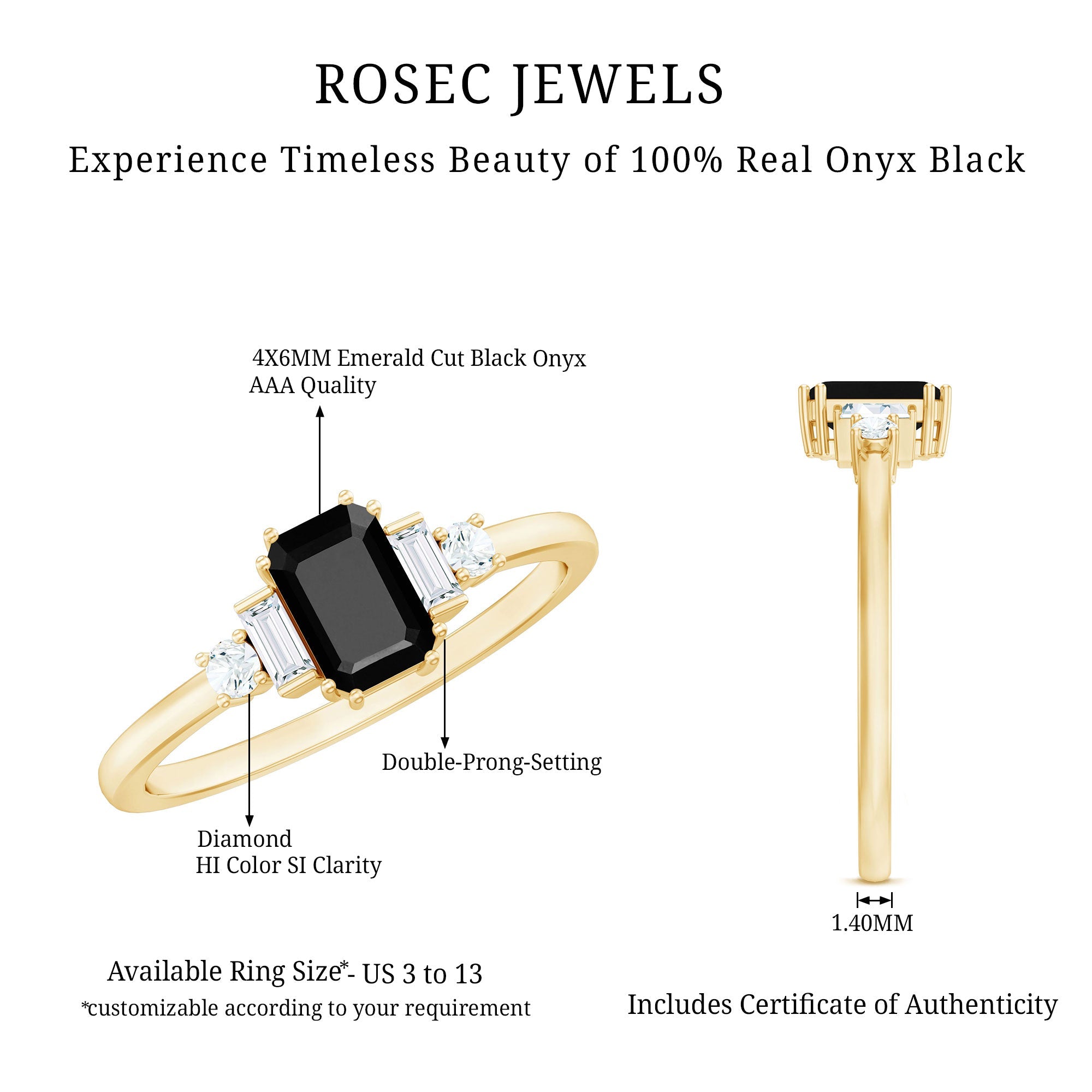 Emerald Cut Black Onyx Engagement Ring with Diamonds