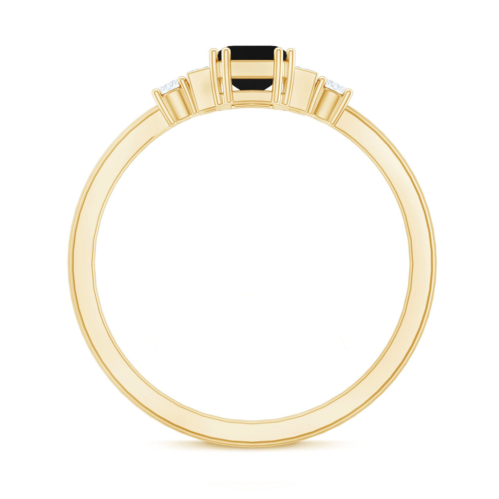 Emerald Cut Black Onyx Engagement Ring with Diamonds