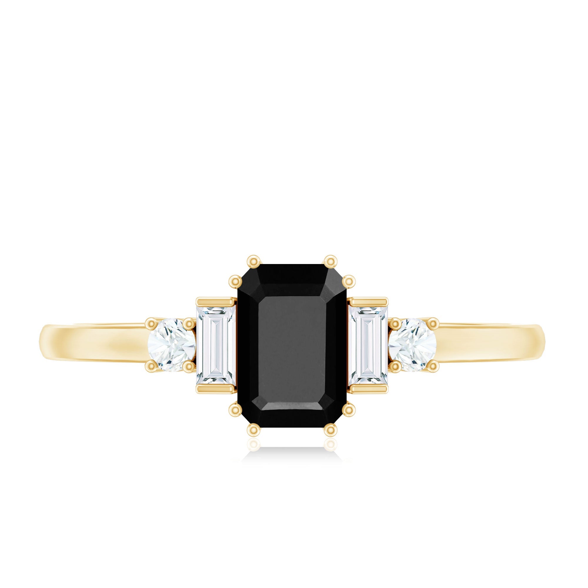 Emerald Cut Black Onyx Engagement Ring with Diamonds