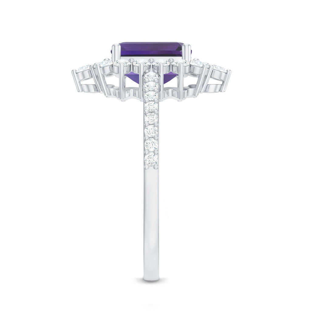 Vintage Style 1.4 Carat Emerald Cut Amethyst Engagement Ring with Diamonds