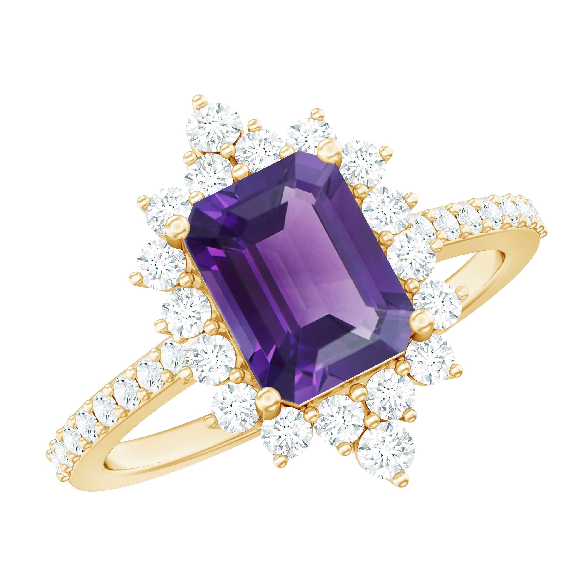 Vintage Style 1.4 Carat Emerald Cut Amethyst Engagement Ring with Diamonds | Rings | Wiccan Center