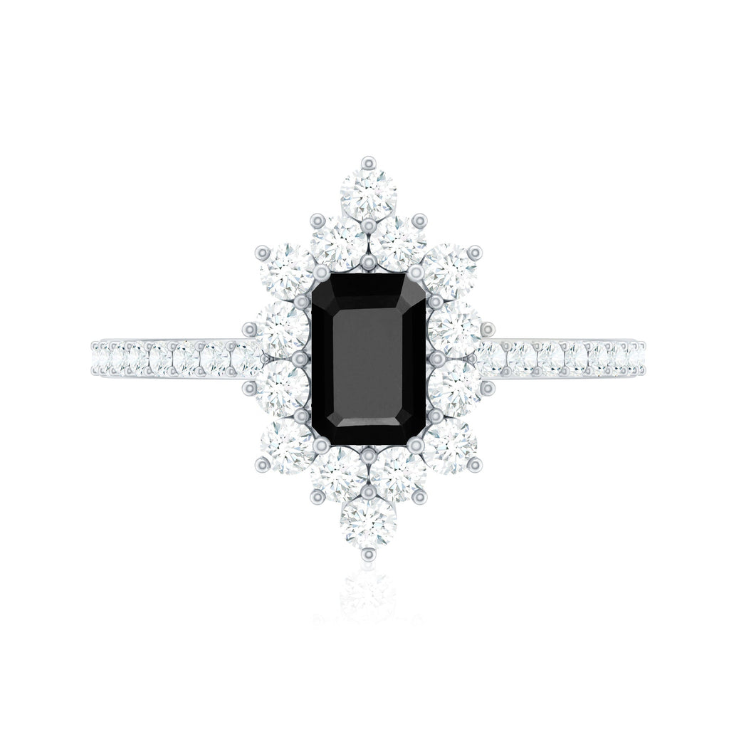 Vintage Inspired Black Onyx Engagement Ring with Diamond Halo