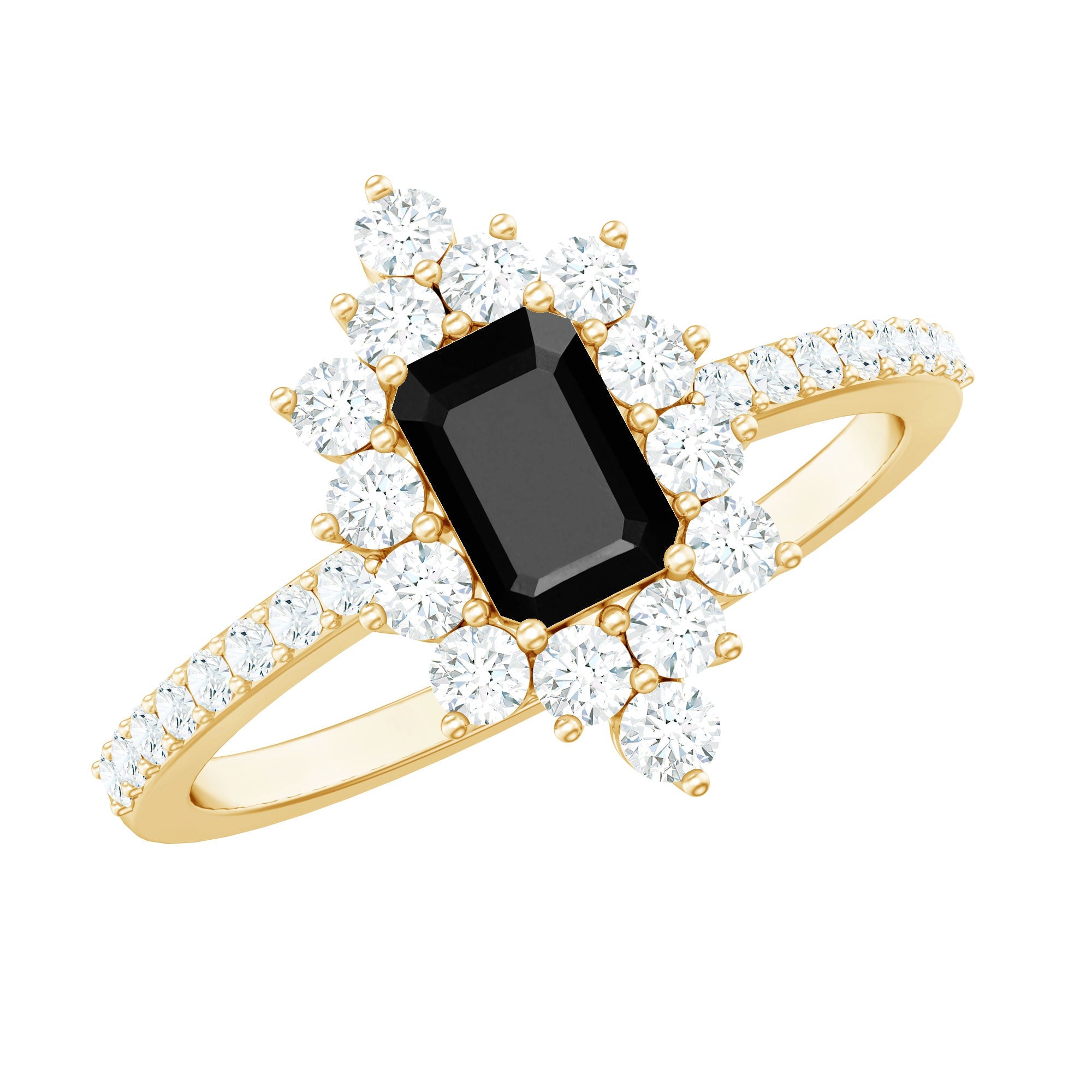 Vintage Inspired Black Onyx Engagement Ring with Diamond Halo | Rings | Wiccan Center