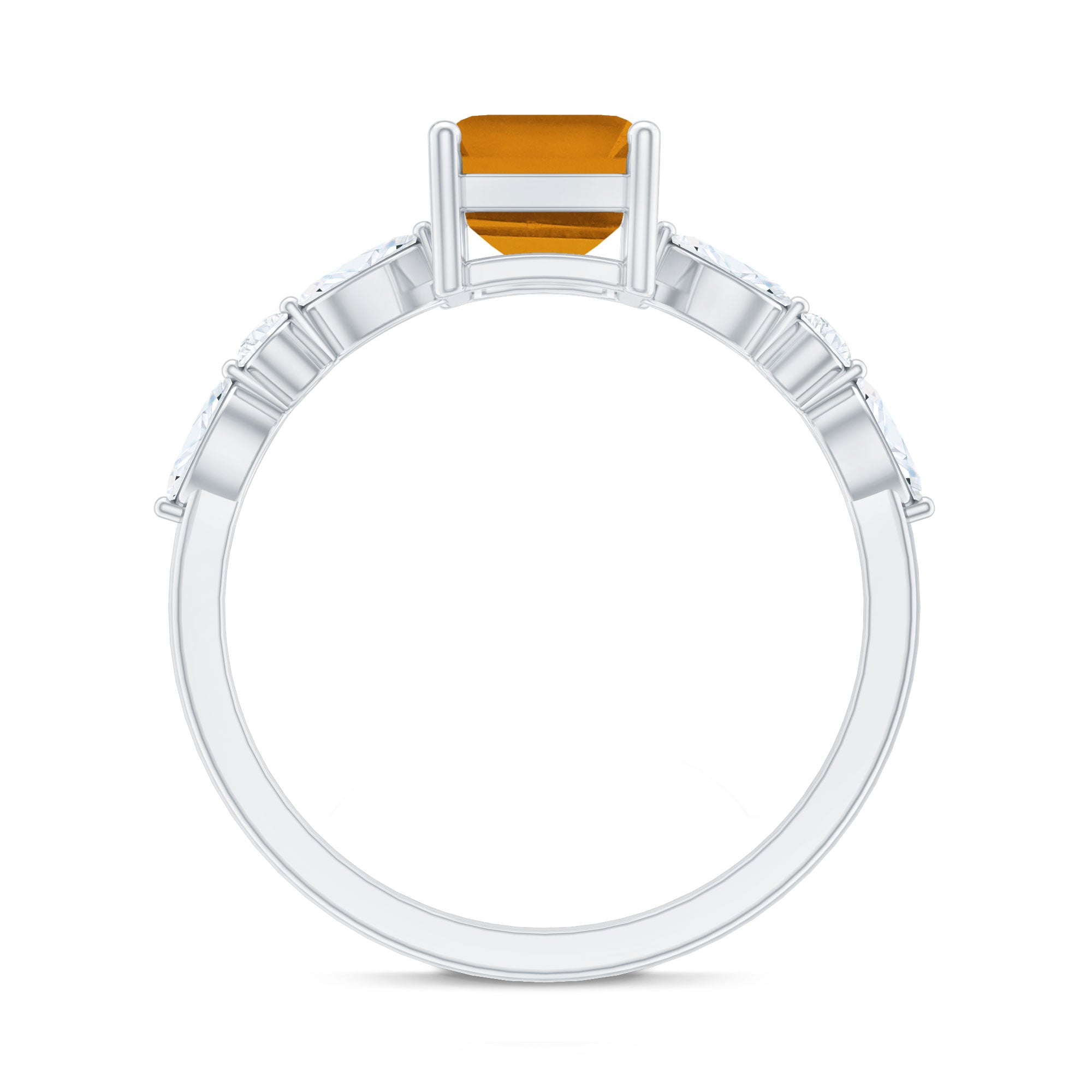 Certified Real Citrine Emerald Cut Engagement Ring with Diamond