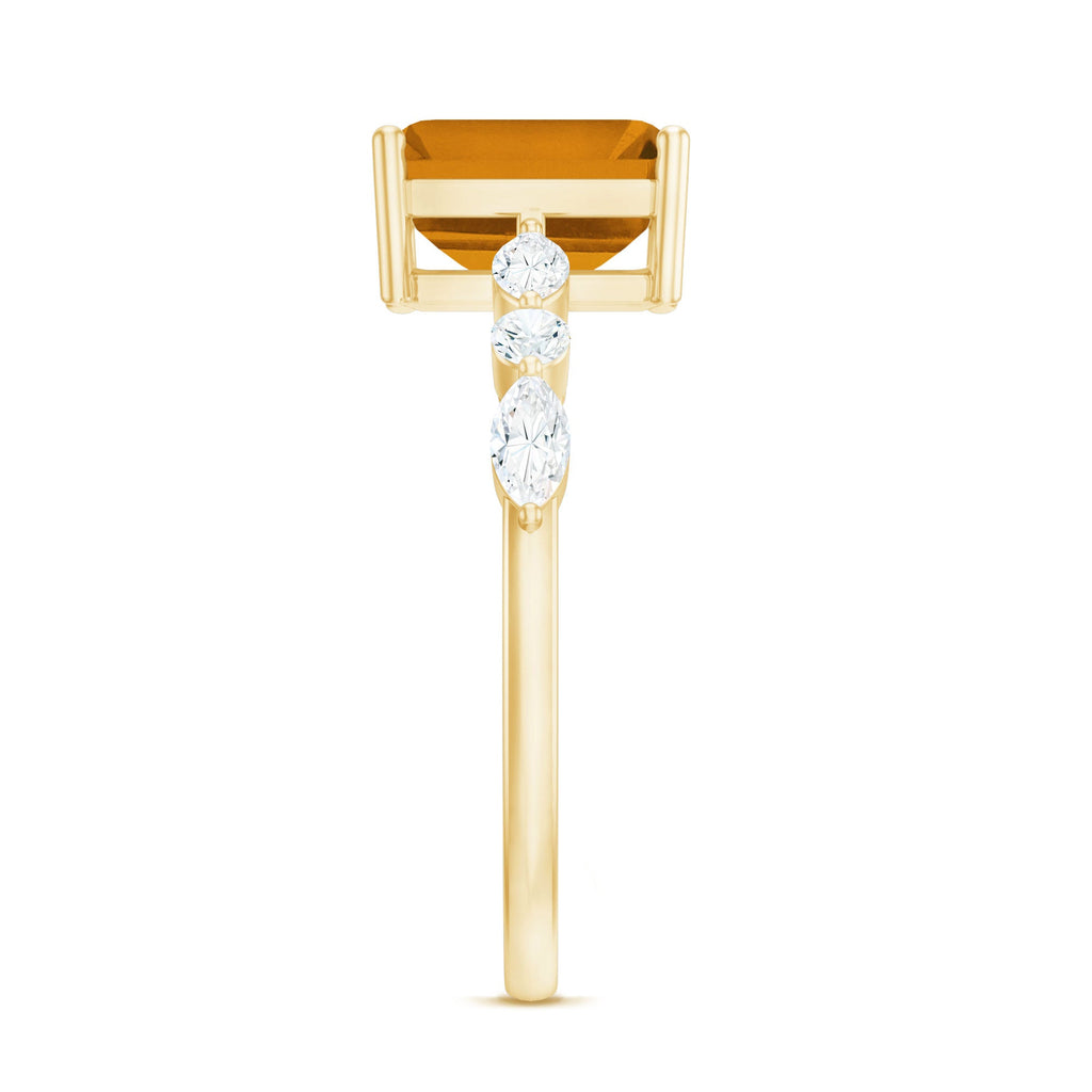 Certified Real Citrine Emerald Cut Engagement Ring with Diamond