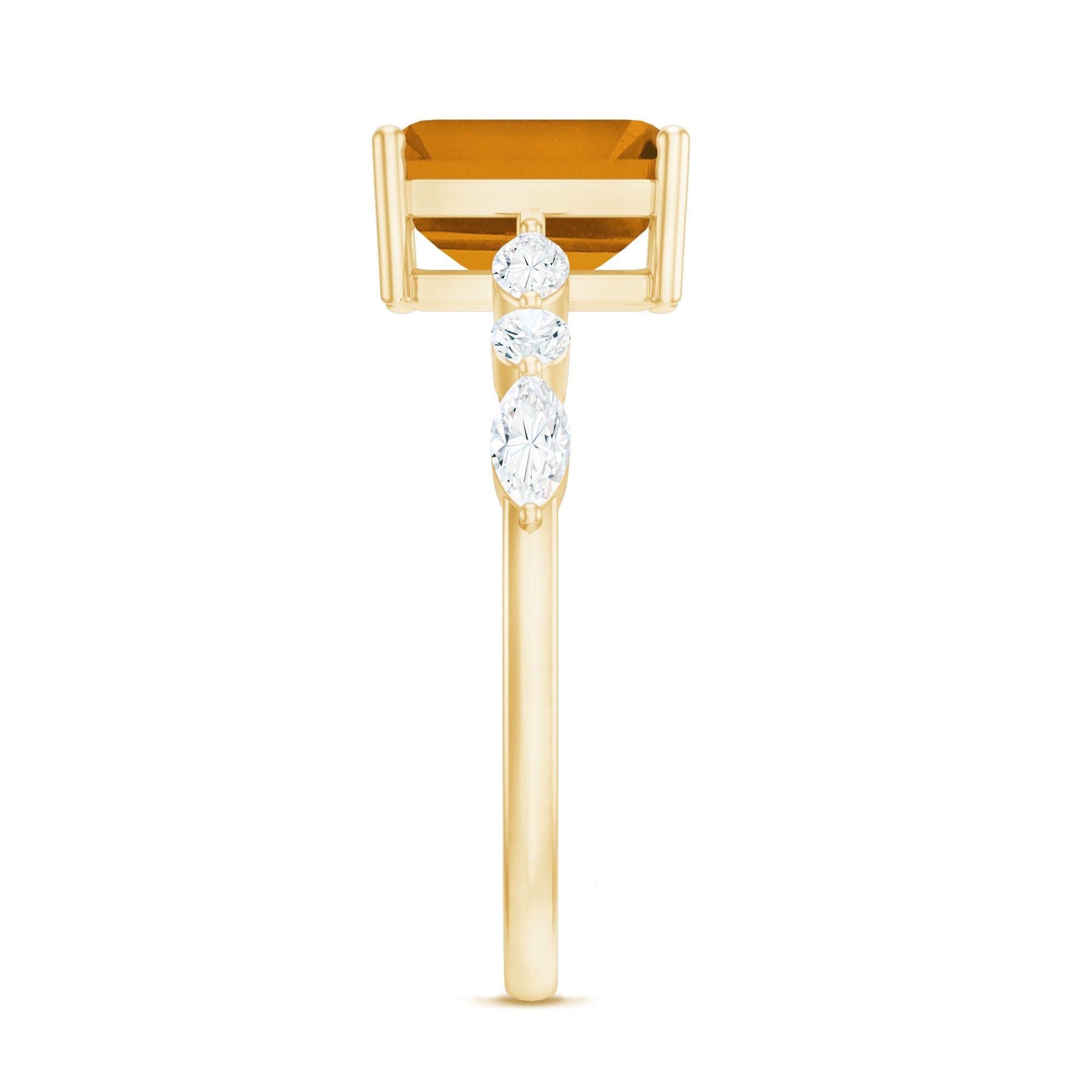 Certified Real Citrine Emerald Cut Engagement Ring with Diamond