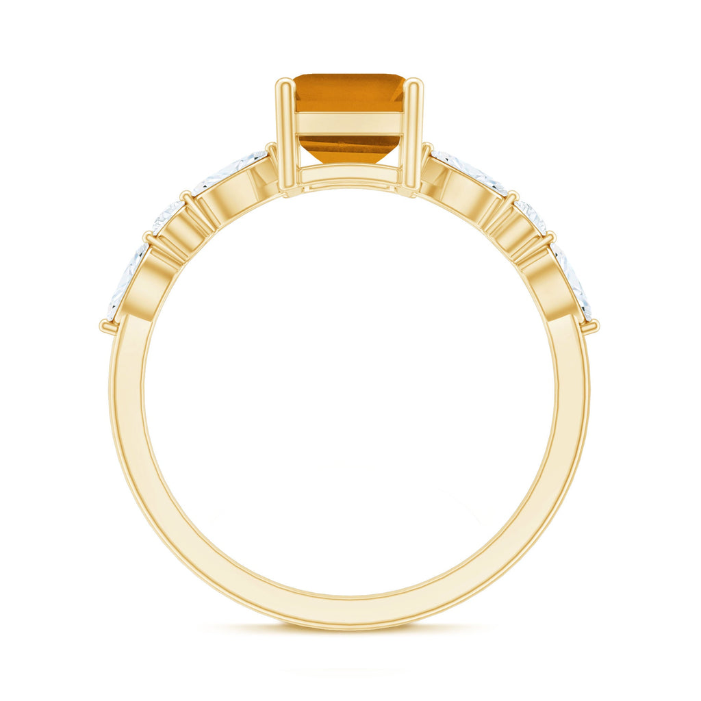 Certified Real Citrine Emerald Cut Engagement Ring with Diamond