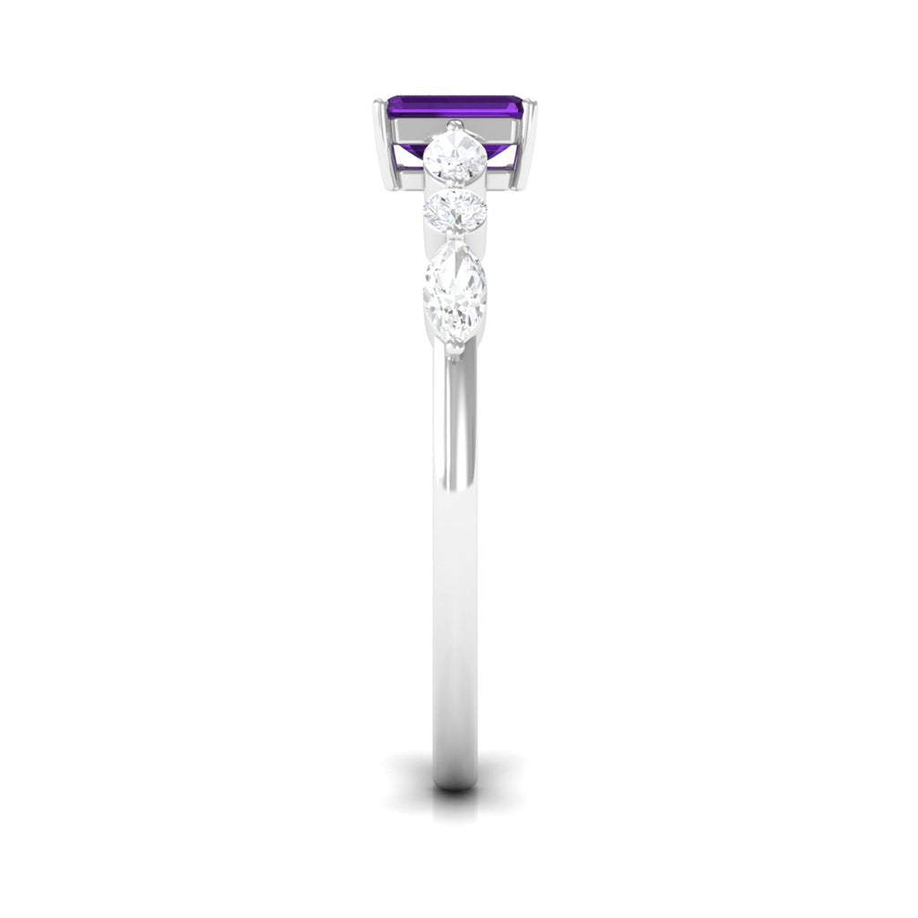 Genuine 1.4 Carat Amethyst Emerald Cut Engagement Ring with Diamond