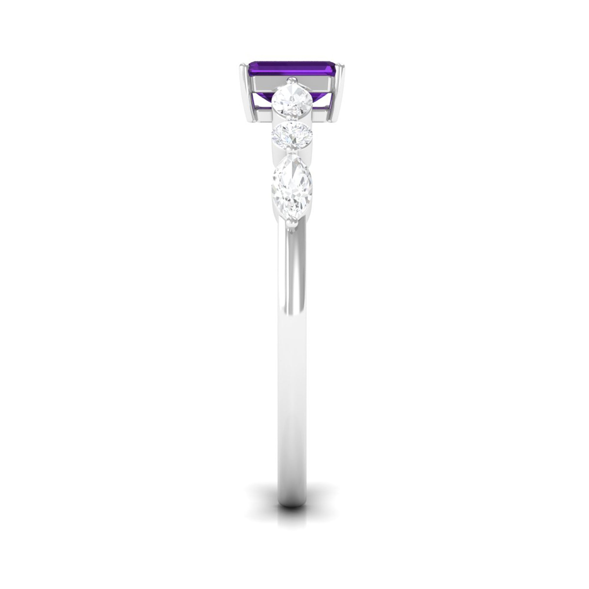 Genuine 1.4 Carat Amethyst Emerald Cut Engagement Ring with Diamond