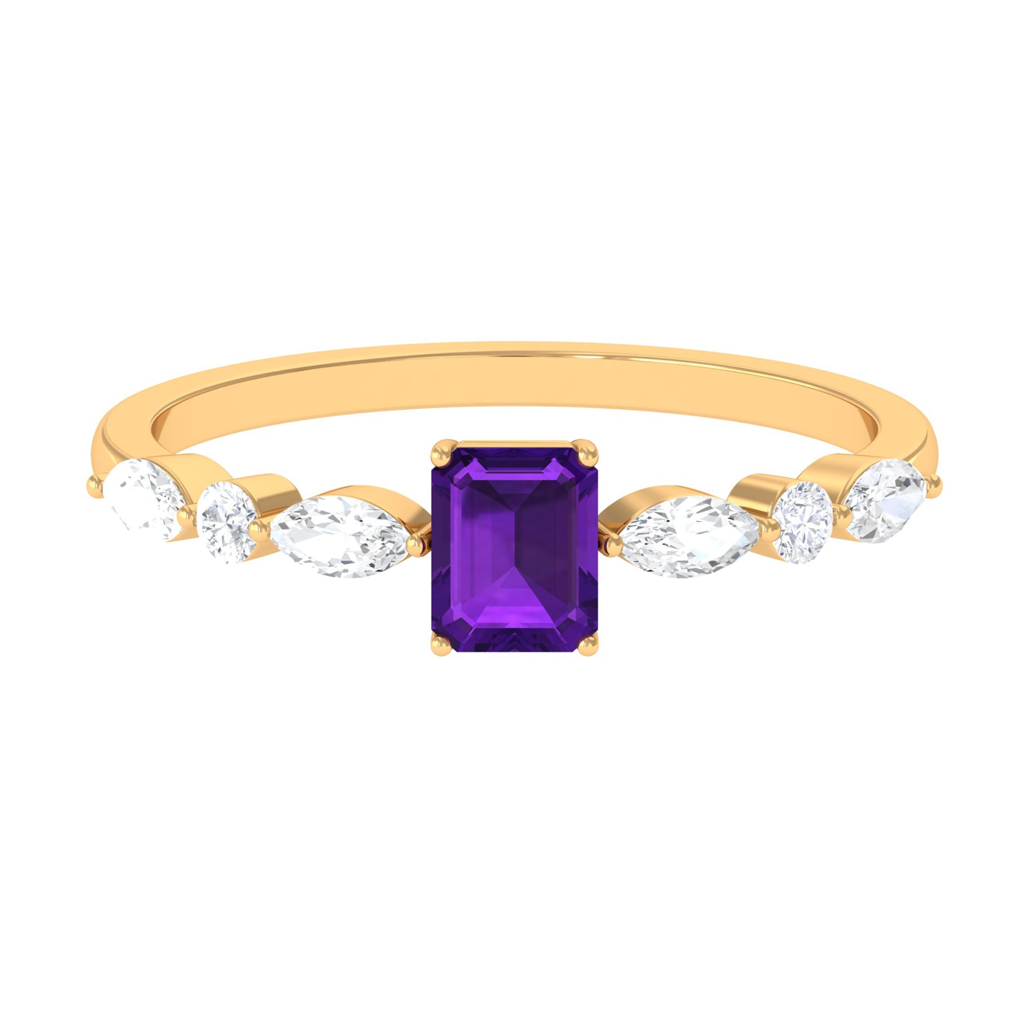 Genuine 1.4 Carat Amethyst Emerald Cut Engagement Ring with Diamond