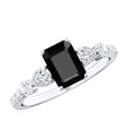 Certified 1.6 Carat Lab Grown Black Diamond Emerald Cut Engagement Ring with Side Stones