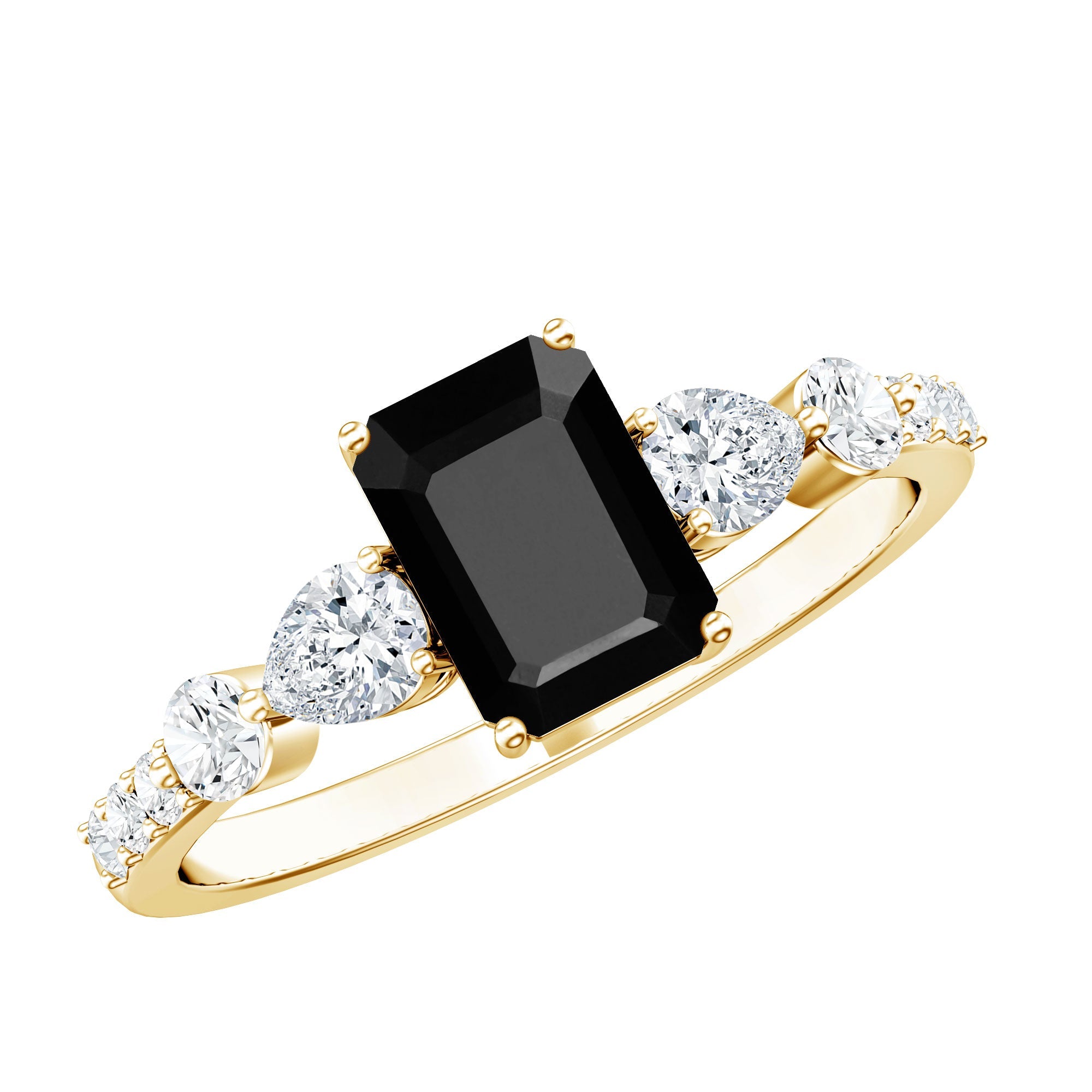 Certified 1.6 Carat Lab Grown Black Diamond Emerald Cut Engagement Ring with Side Stones | Rings | Wiccan Center
