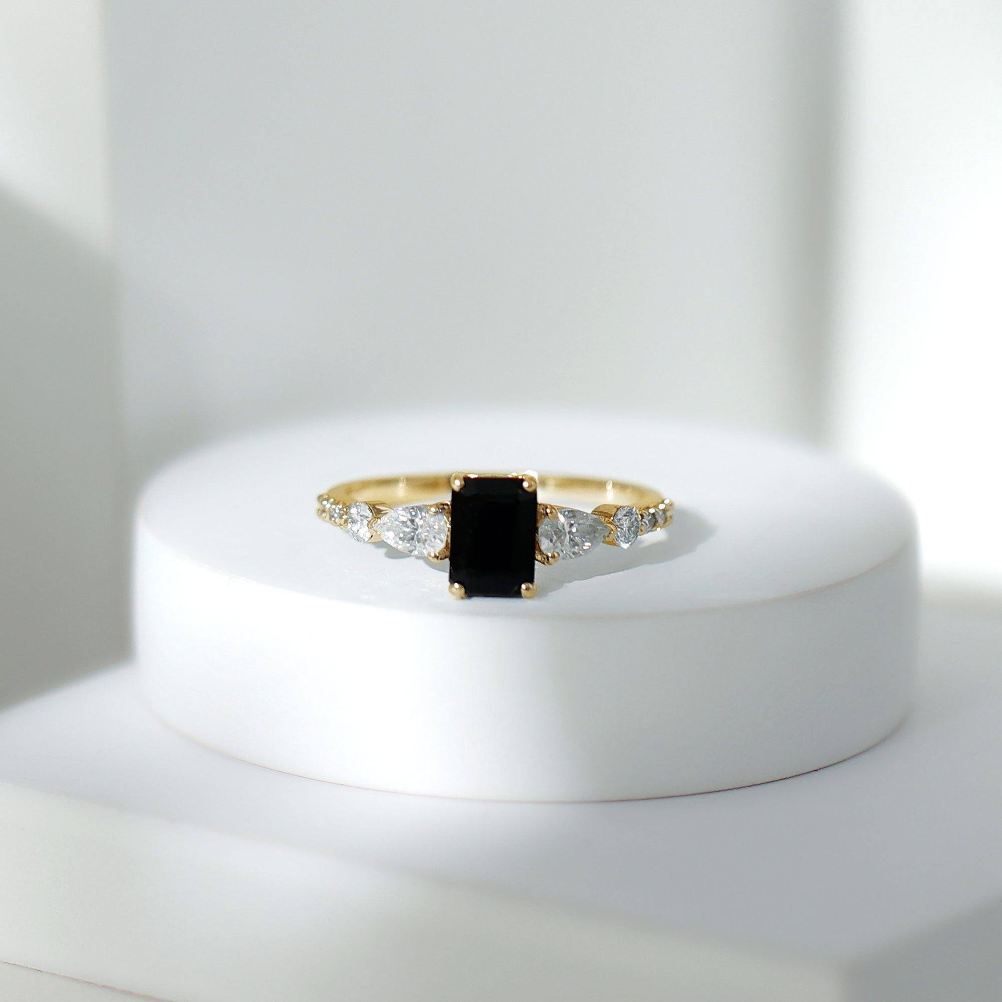 Certified 1.6 Carat Lab Grown Black Diamond Emerald Cut Engagement Ring with Side Stones