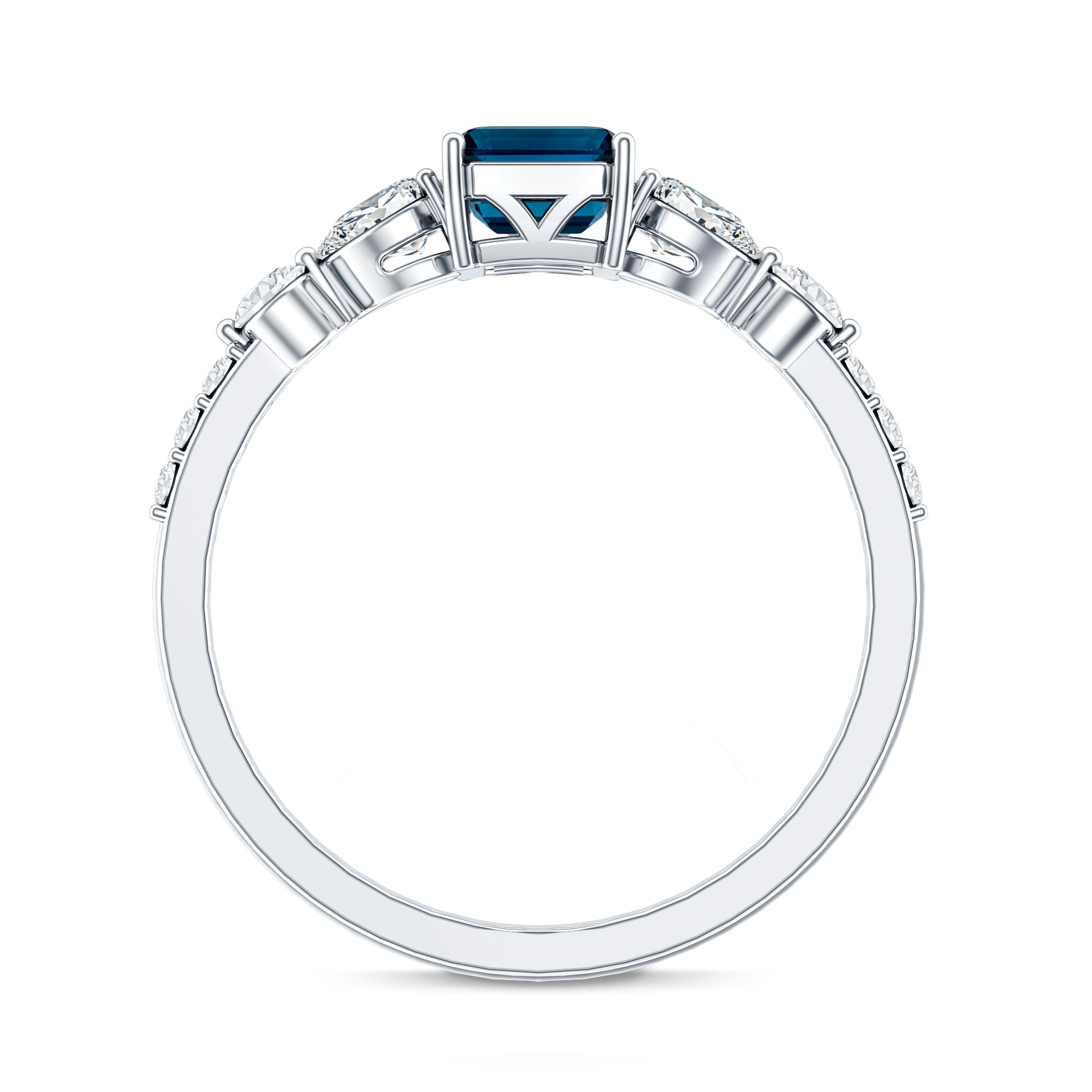 Genuine 2.2 Carat Emerald Cut London Blue Topaz Engagement Ring with Diamond