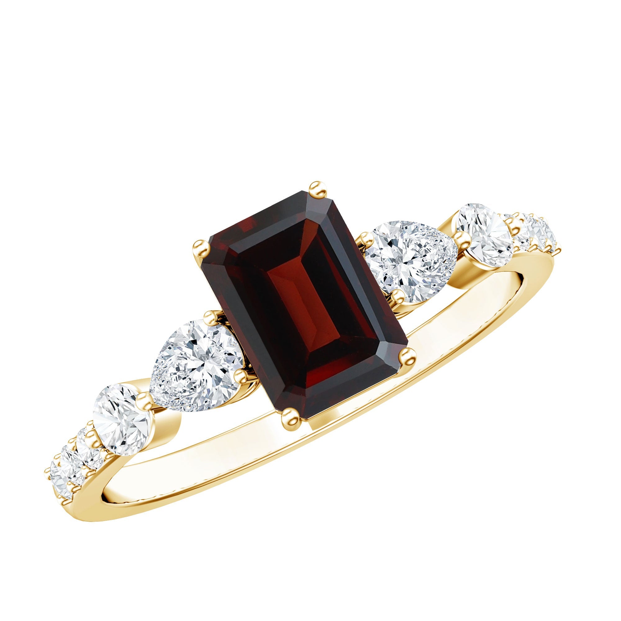 Genuine Garnet Emerald Cut Engagement Ring with Diamond Side Stones | Rings | Wiccan Center
