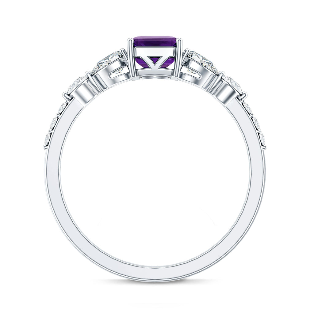 Real 1.4 Carat Emerald Cut Amethyst Engagement Ring with Moissanite