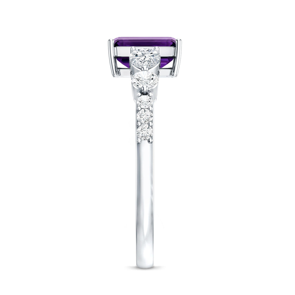 Real 1.4 Carat Emerald Cut Amethyst Engagement Ring with Moissanite