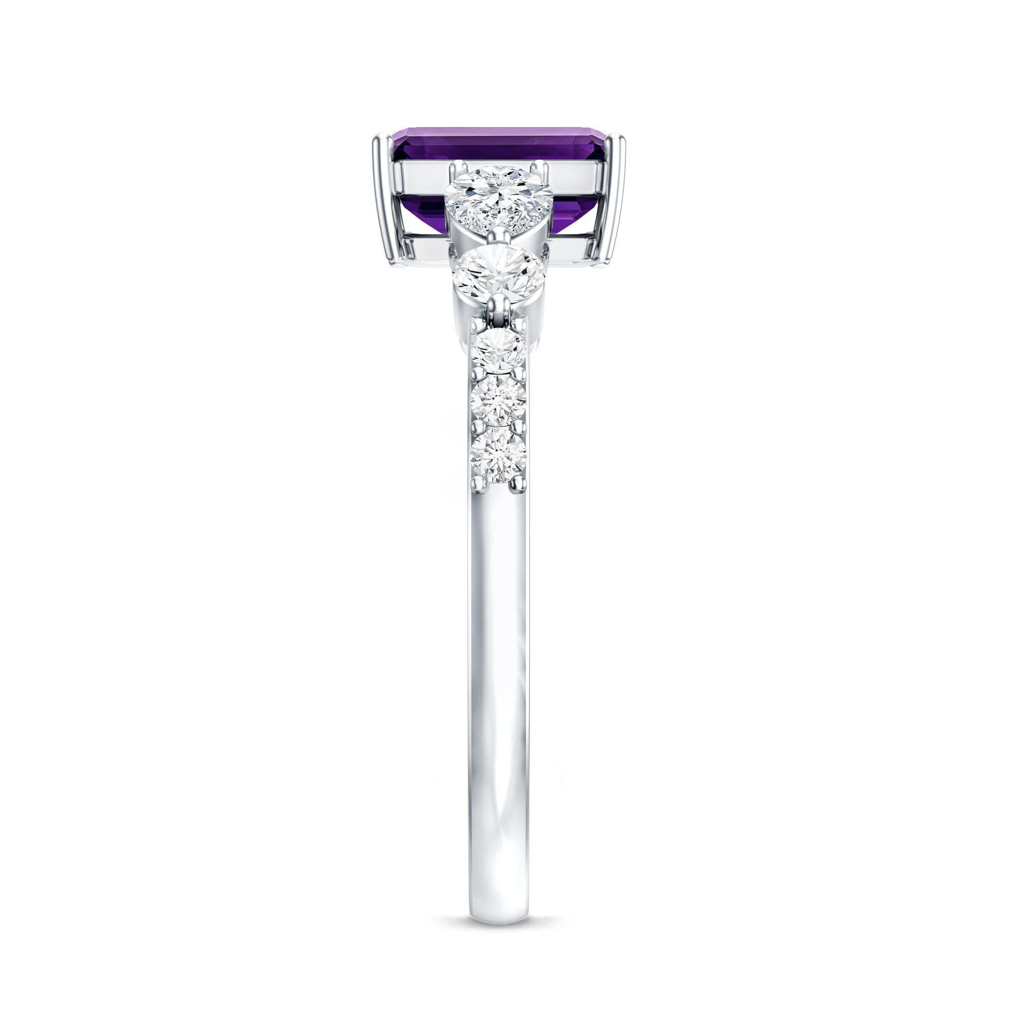 Real 1.4 Carat Emerald Cut Amethyst Engagement Ring with Moissanite