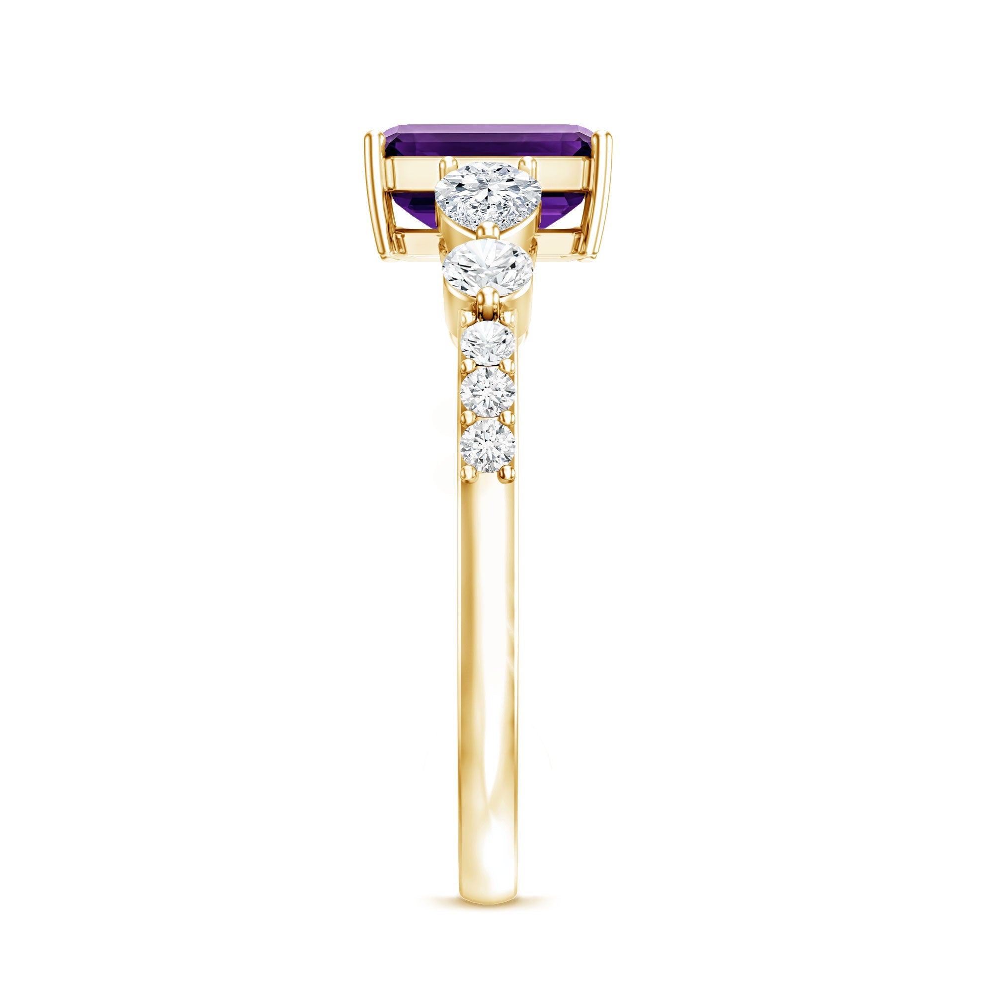 Real 1.4 Carat Emerald Cut Amethyst Engagement Ring with Moissanite