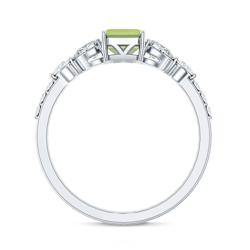 Natural 1.8 Carat Peridot Emerald Cut Engagement Ring with Side Stones