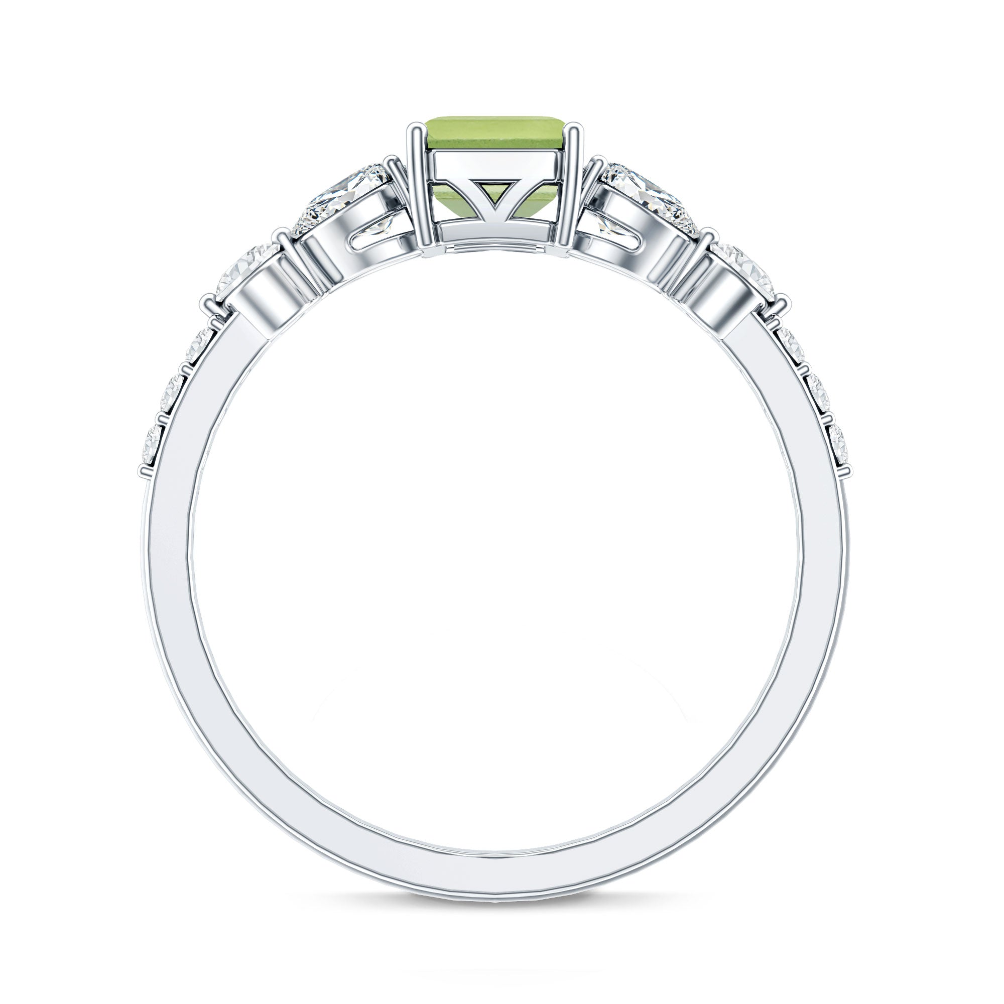 Natural 1.8 Carat Peridot Emerald Cut Engagement Ring with Side Stones