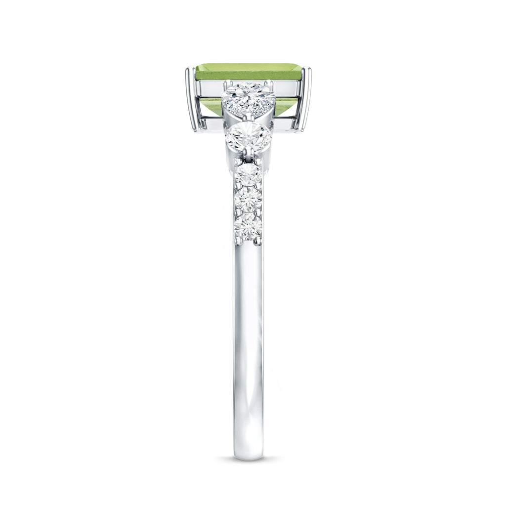Natural 1.8 Carat Peridot Emerald Cut Engagement Ring with Side Stones