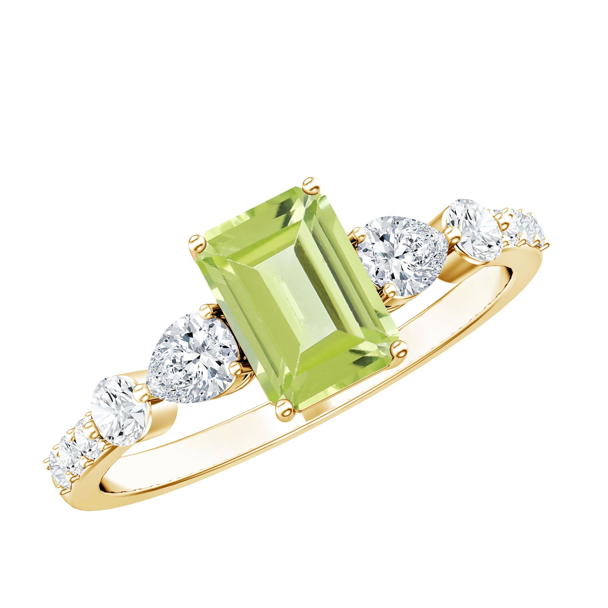 Natural 1.8 Carat Peridot Emerald Cut Engagement Ring with Side Stones | Rings | Wiccan Center