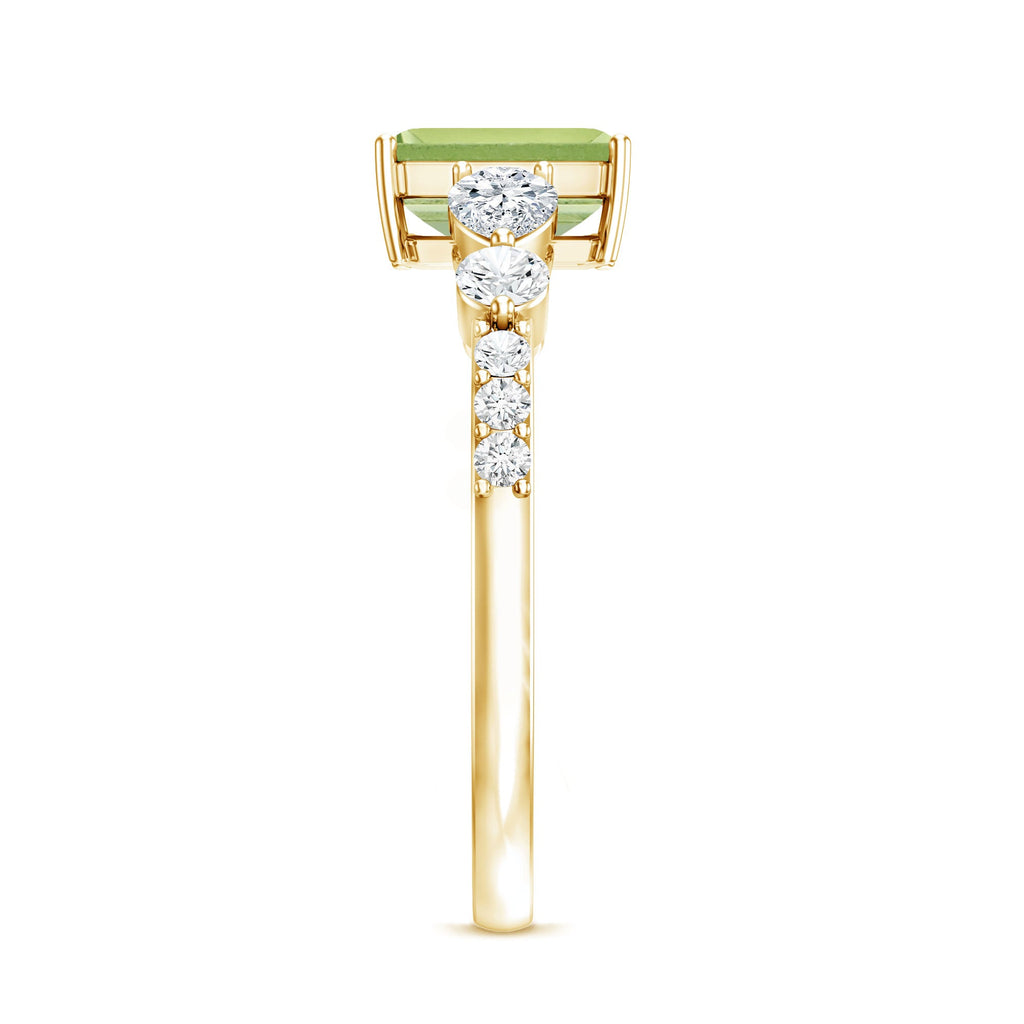 Natural 1.8 Carat Peridot Emerald Cut Engagement Ring with Side Stones