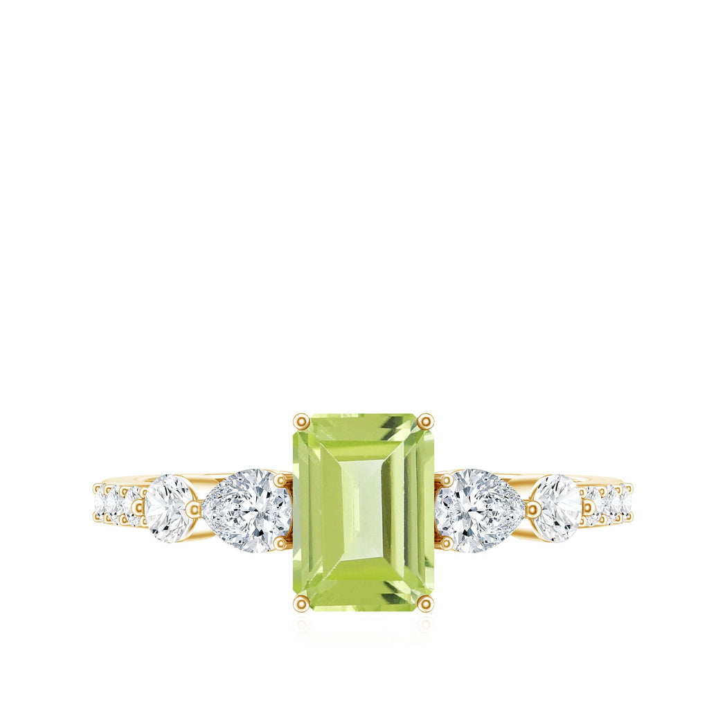 Natural 1.8 Carat Peridot Emerald Cut Engagement Ring with Side Stones