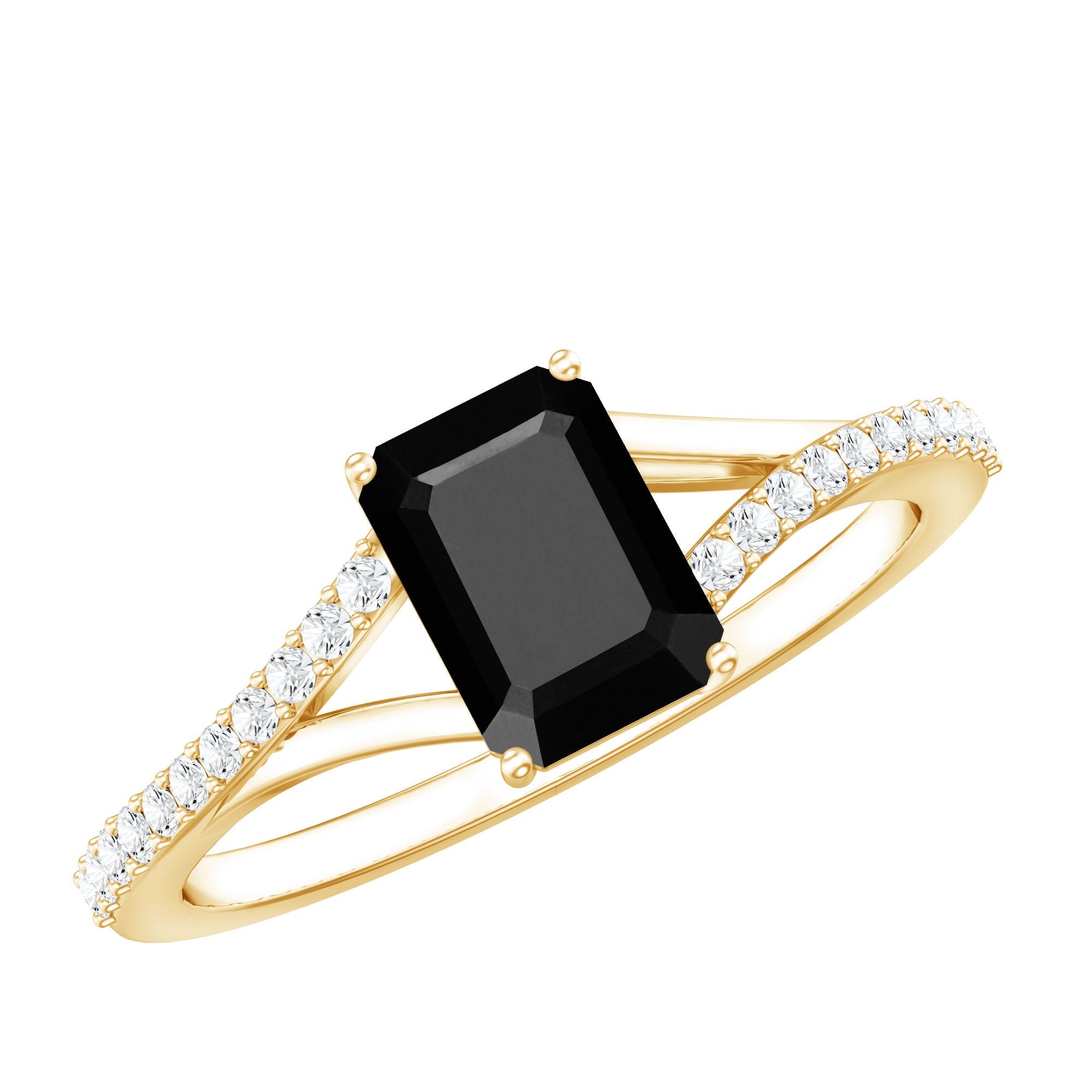 Certified 1.6 Carat Lab Grown Black Diamond Emerald Cut Engagement Ring with White Diamond Split Shank | Rings | Wiccan Center