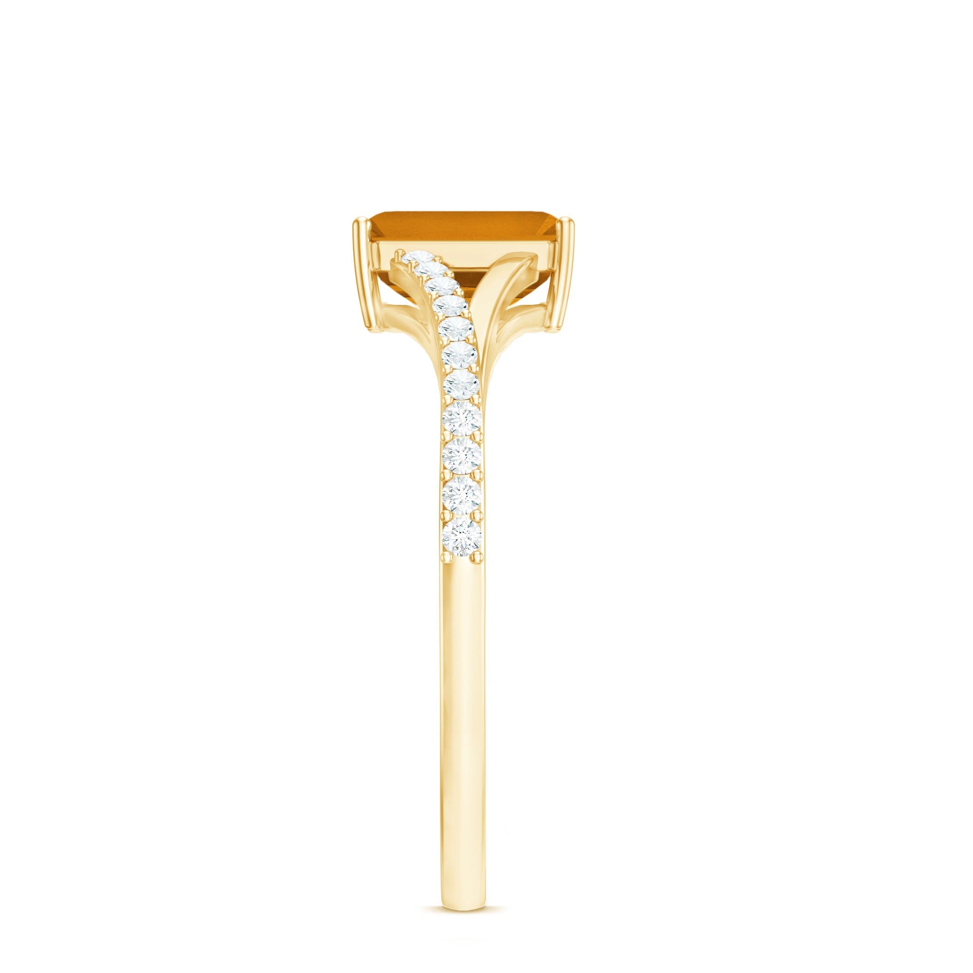 Real Citrine Emerald Cut Engagement Ring with Diamond Split Shank