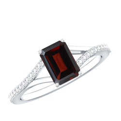 Certified Natural Garnet Emerald Cut Engagement Ring with Diamond Split Shank | Rings | Wiccan Center