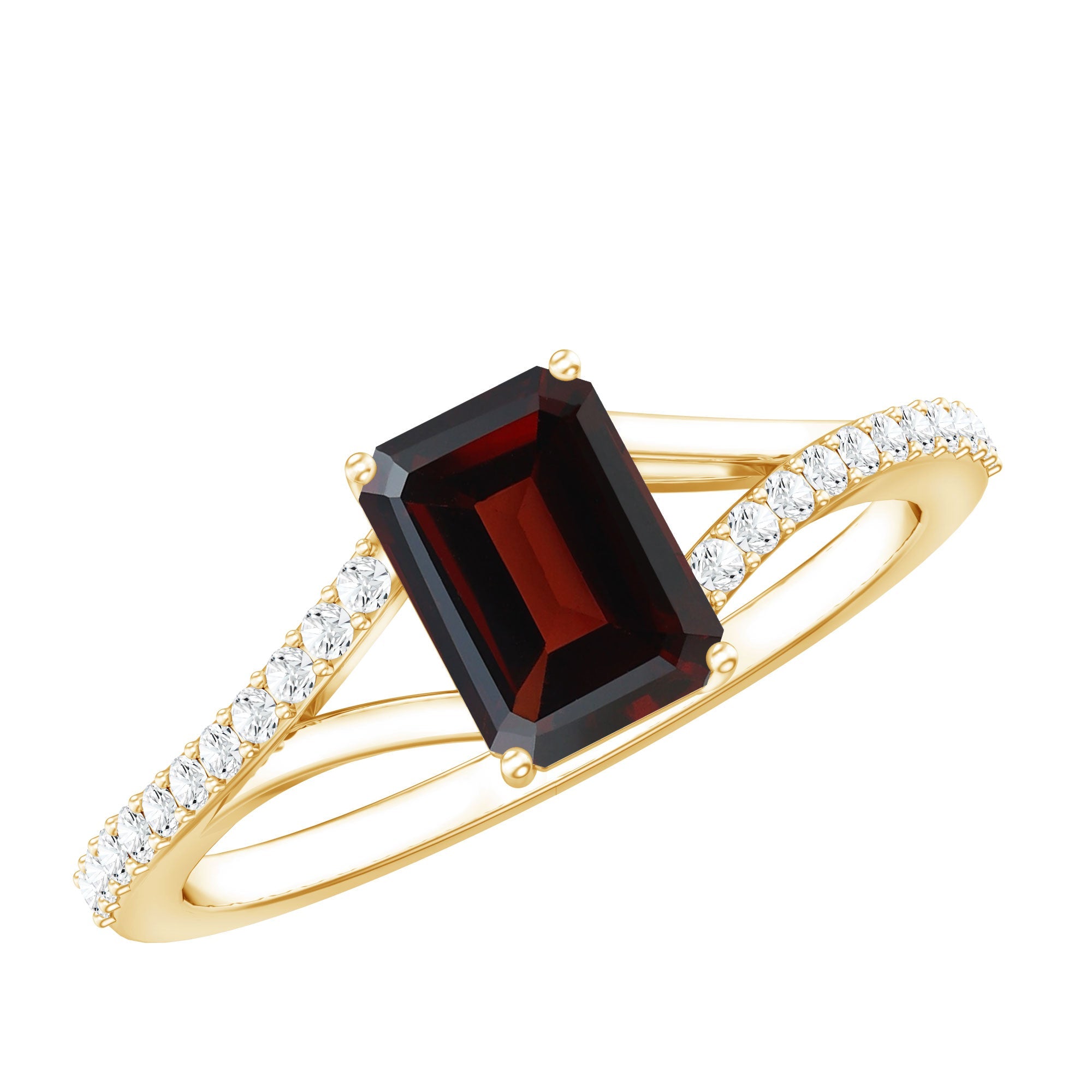 Certified Natural Garnet Emerald Cut Engagement Ring with Diamond Split Shank | Rings | Wiccan Center