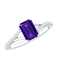 1.4 Carat Amethyst Emerald Cut Engagement Ring with Diamond Split Shank