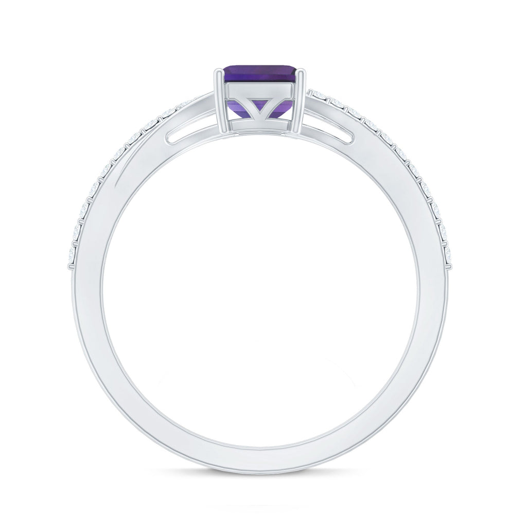 1.4 Carat Amethyst Emerald Cut Engagement Ring with Diamond Split Shank