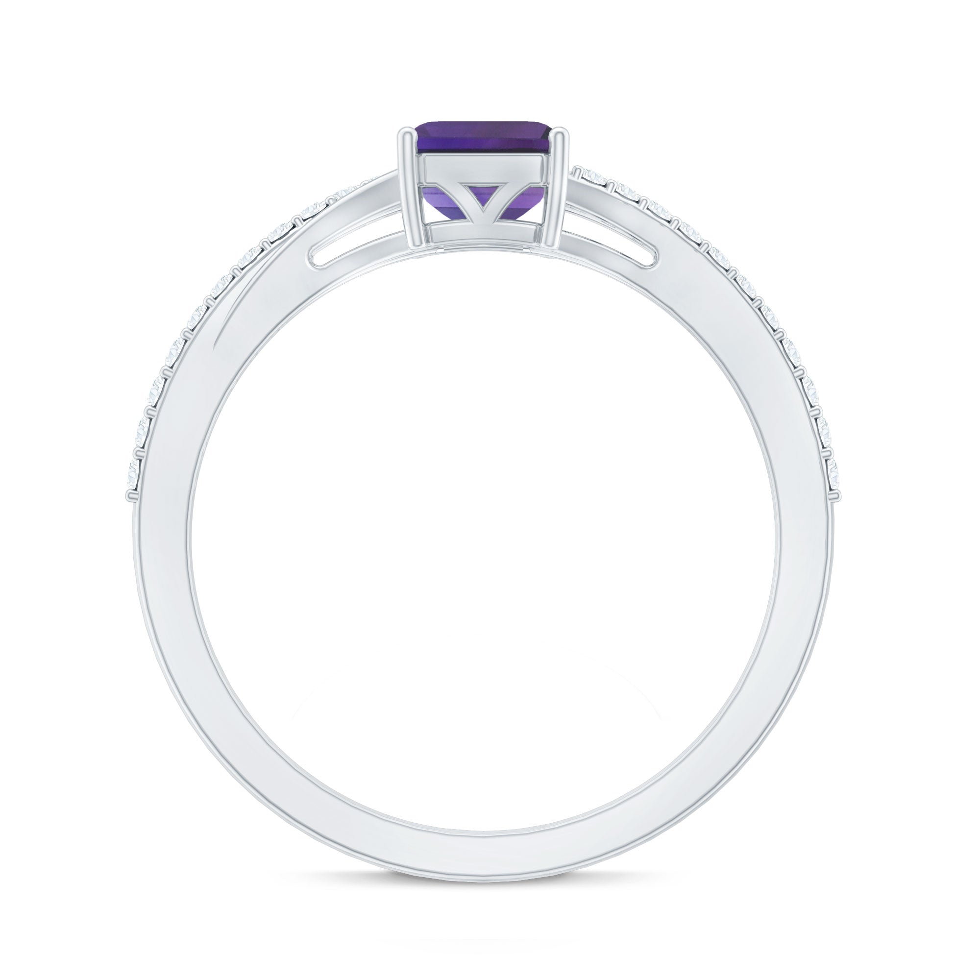1.4 Carat Amethyst Emerald Cut Engagement Ring with Diamond Split Shank