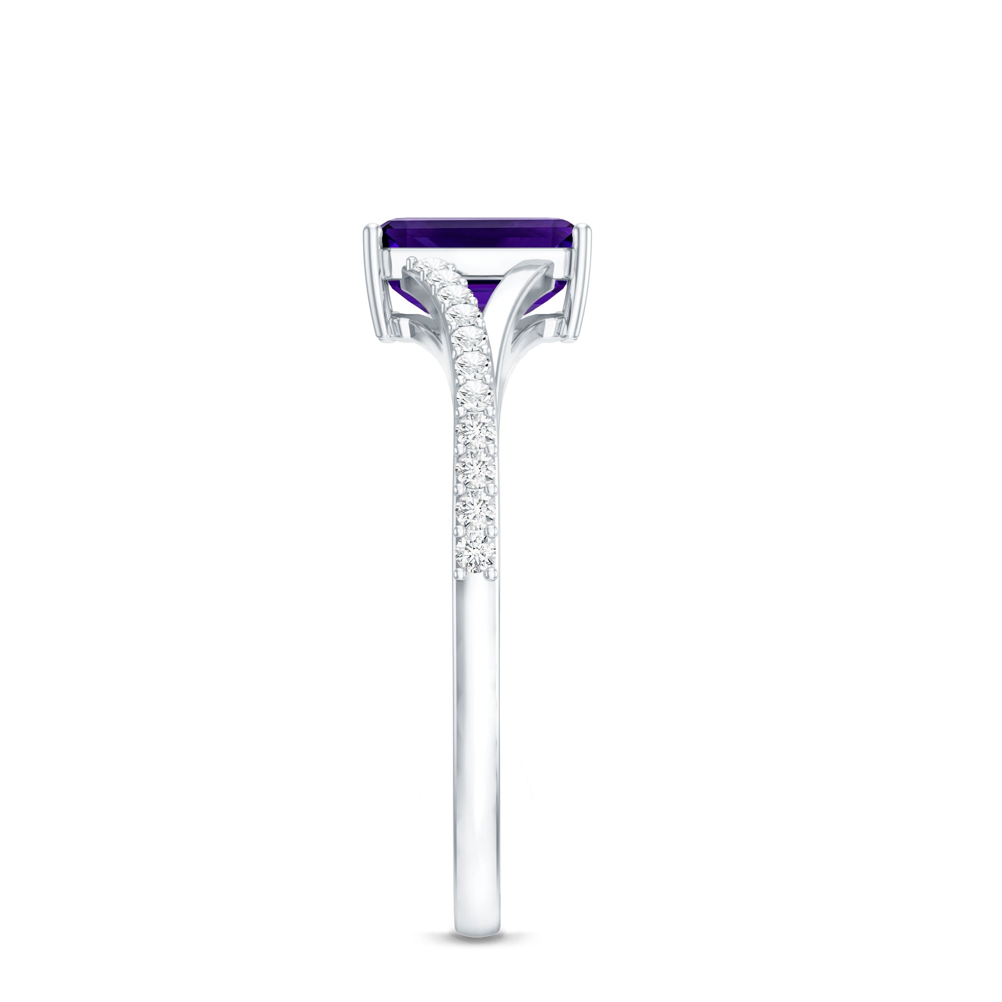 1.4 Carat Amethyst Emerald Cut Engagement Ring with Diamond Split Shank