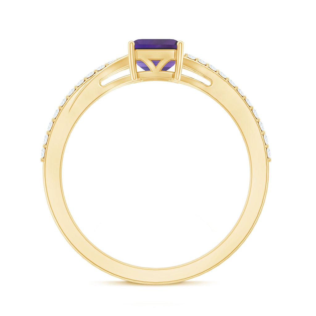 1.4 Carat Amethyst Emerald Cut Engagement Ring with Diamond Split Shank
