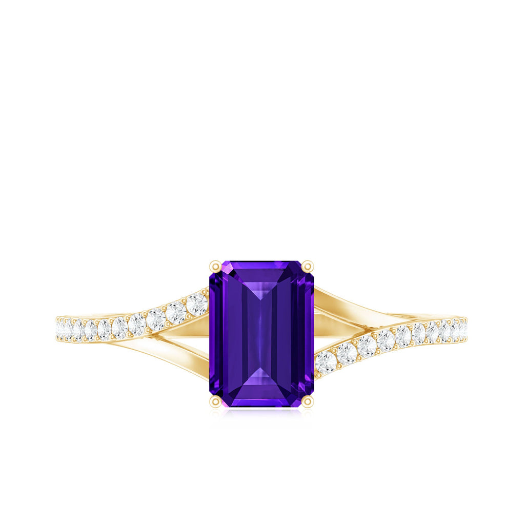 1.4 Carat Amethyst Emerald Cut Engagement Ring with Diamond Split Shank