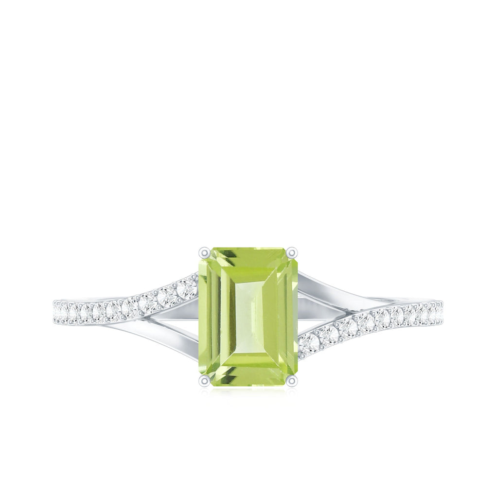 1.8 Carat Peridot Emerald Cut Engagement Ring with Diamond Split Shank